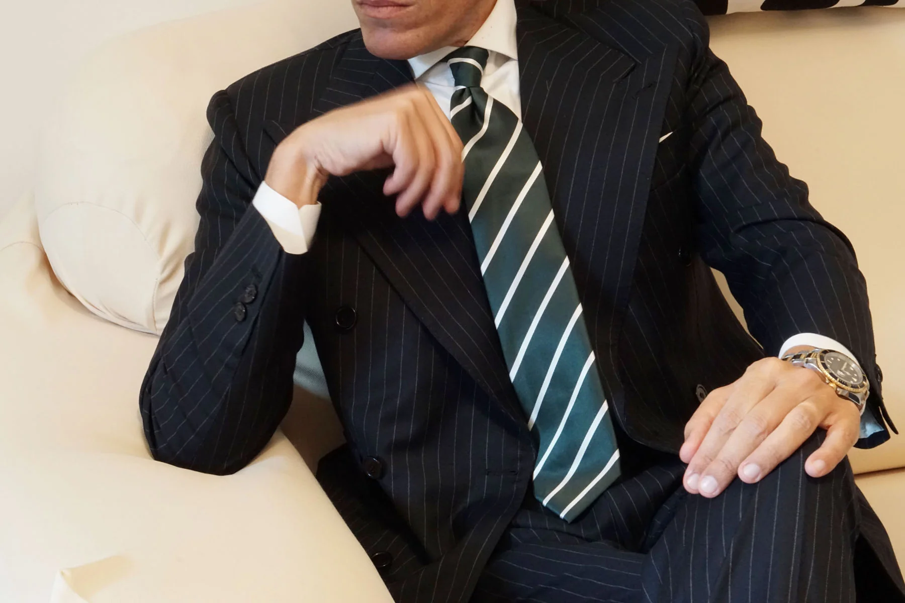 Forest Green Striped Necktie - Image 10