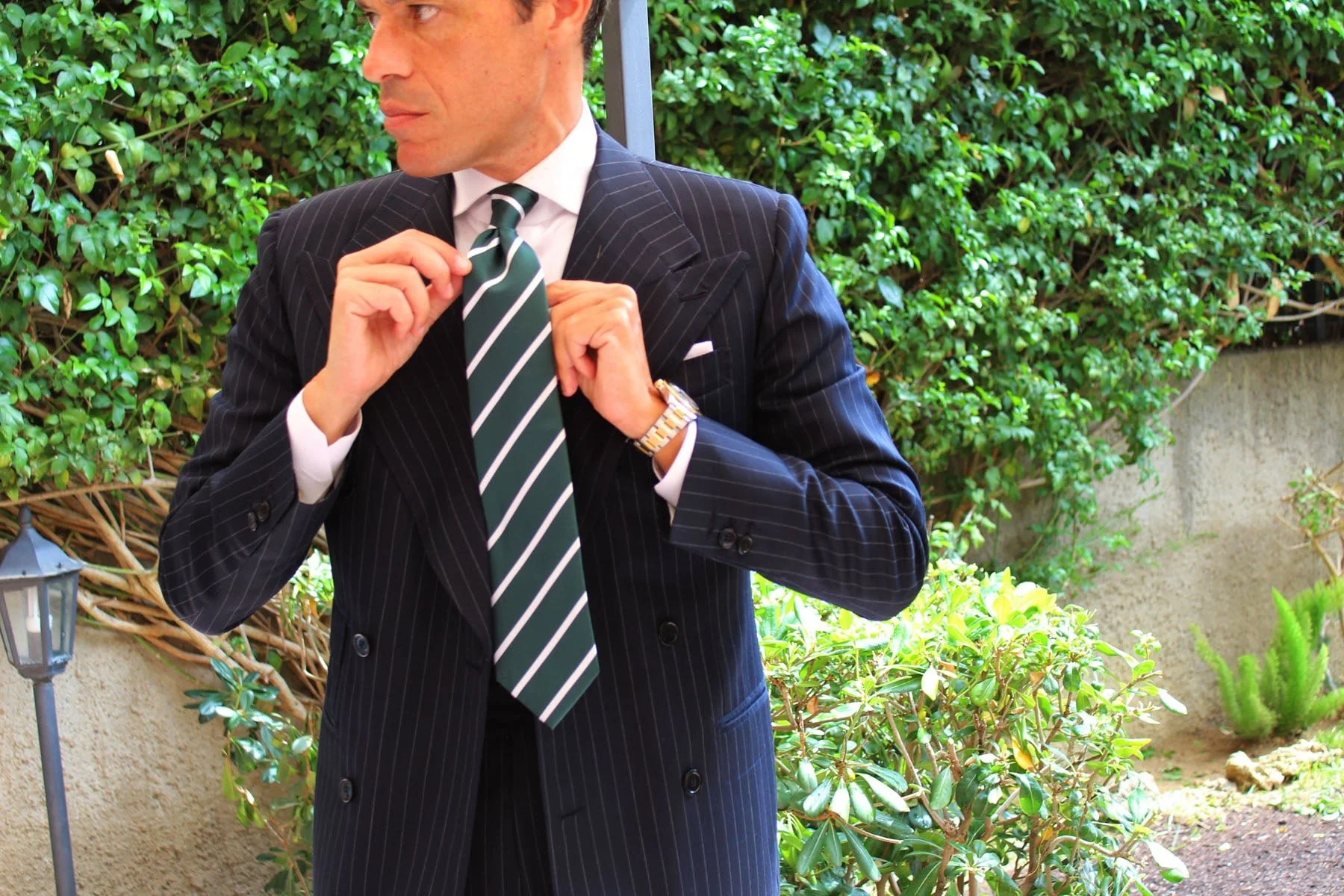 Forest Green Striped Necktie - Image 11