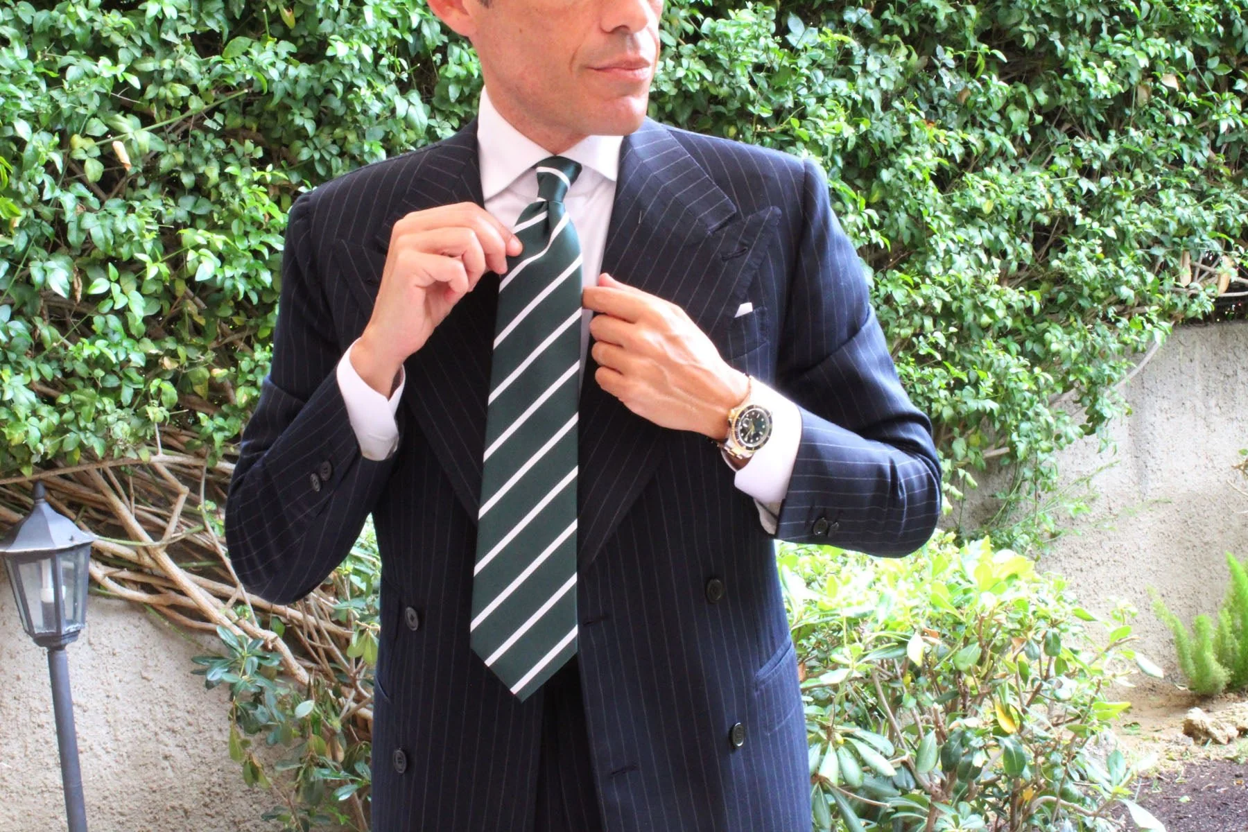 Forest Green Striped Necktie - Image 14