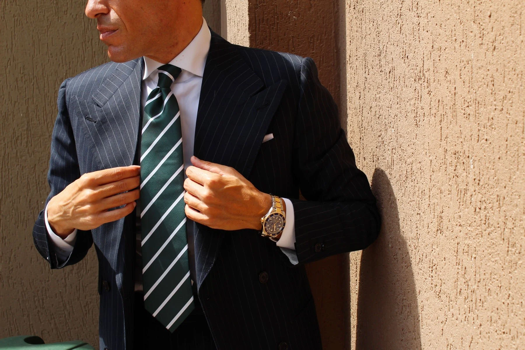 Forest Green Striped Necktie - Image 16