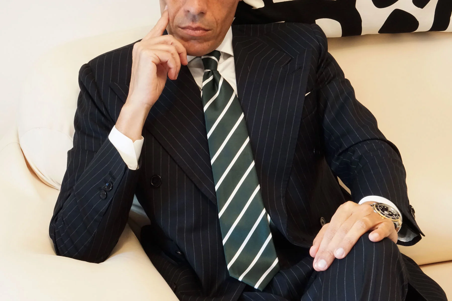 Forest Green Striped Necktie - Image 4
