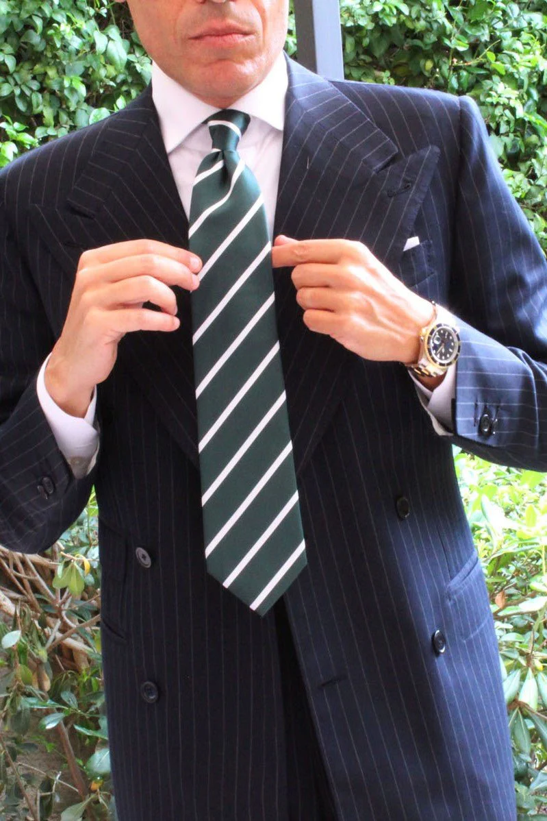 Forest Green Striped Necktie - Image 5