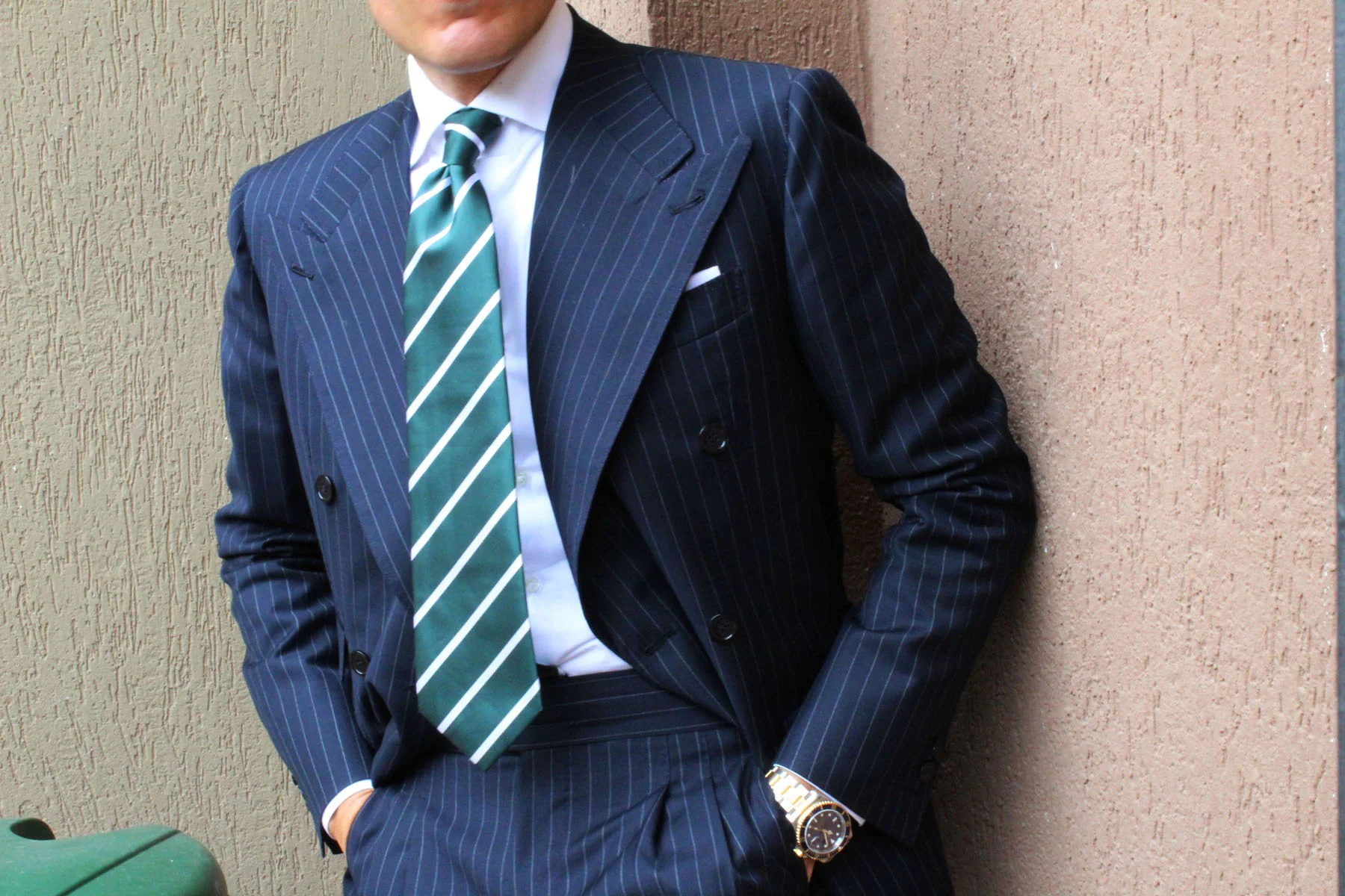 Forest Green Striped Necktie - Image 8