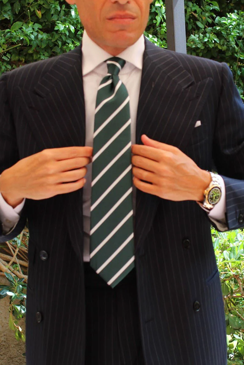 Forest Green Striped Necktie - Image 9