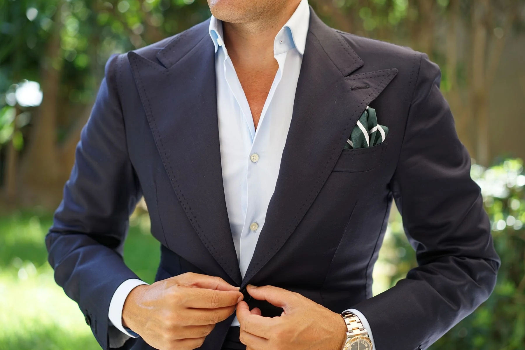 Forest Green Striped Pocket Square - Image 6