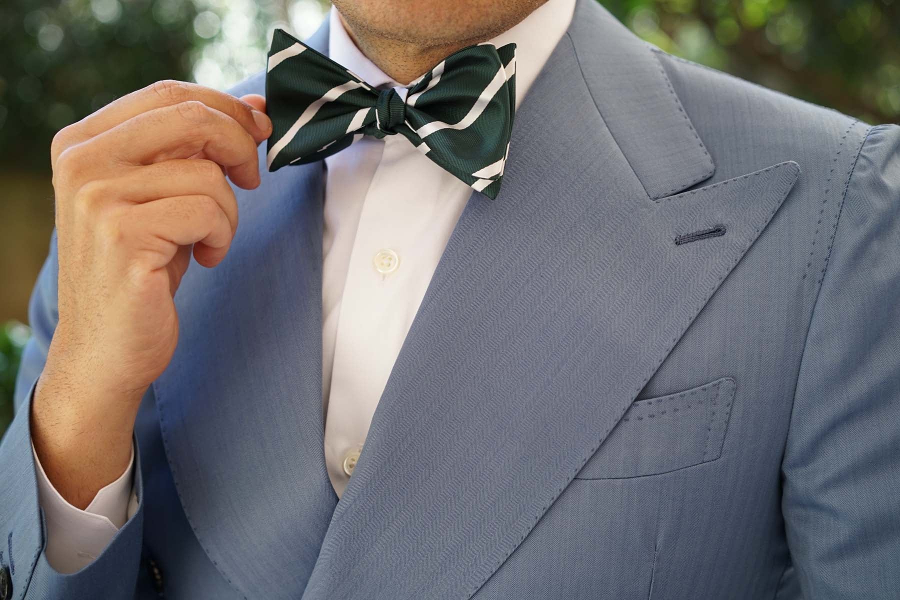 Forest Green Striped Self Bow Tie - Image 7