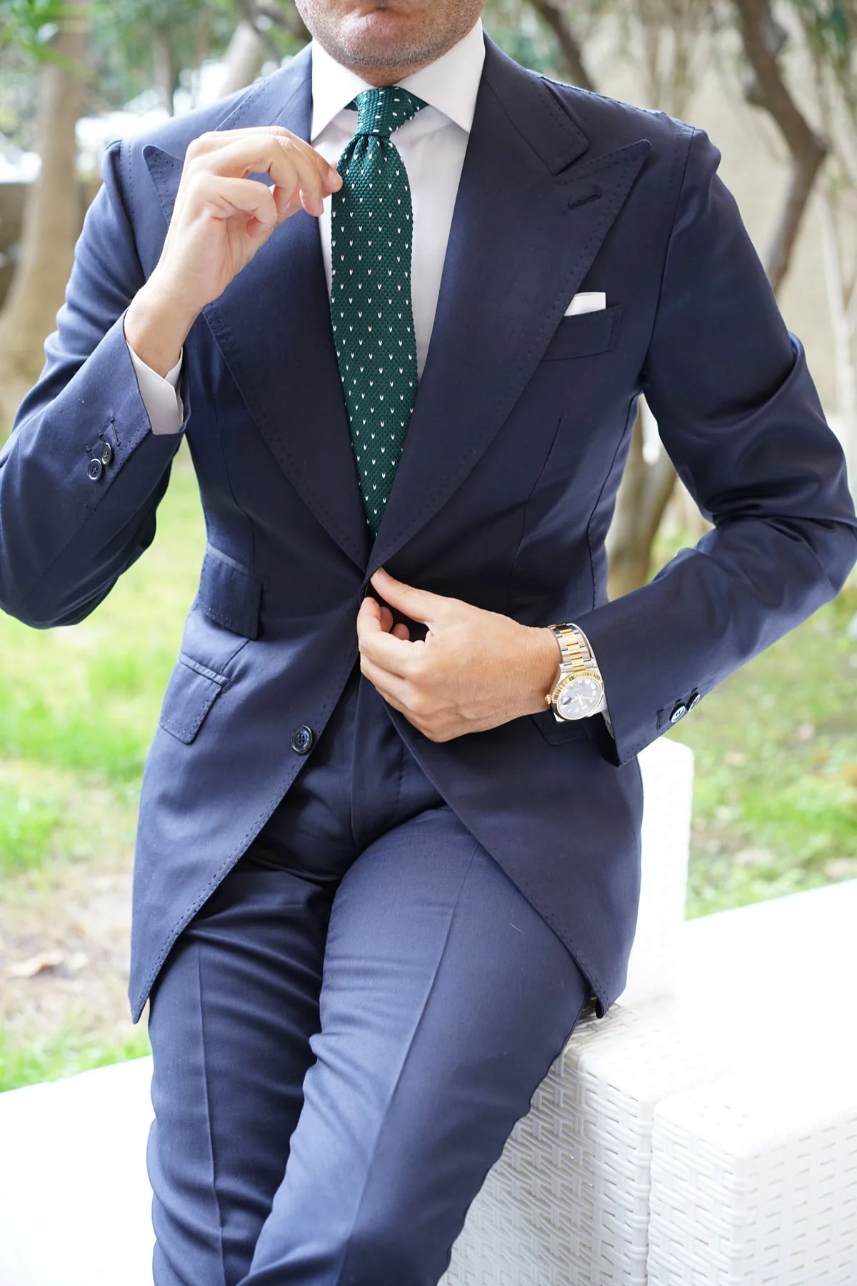 Forest Green & White Pattern Knitted Tie - Image 13