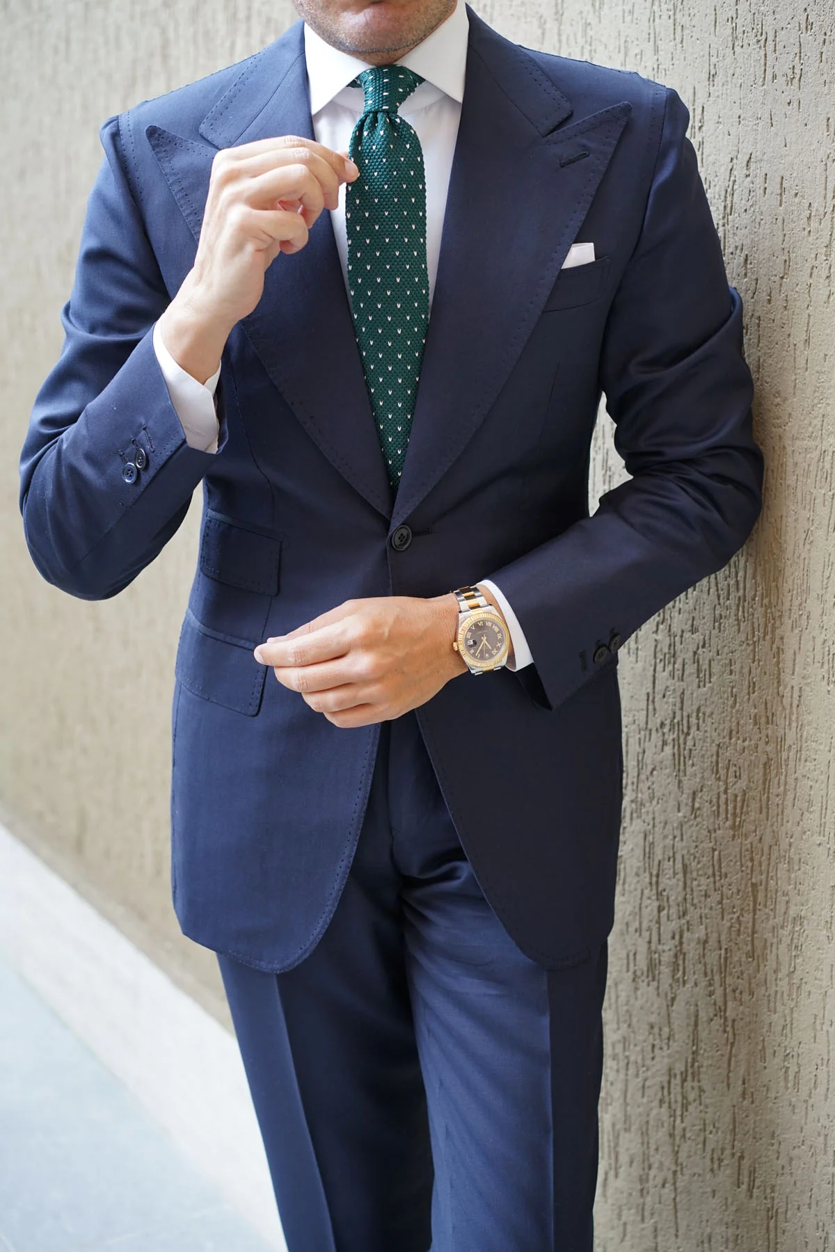 Forest Green & White Pattern Knitted Tie - Image 15