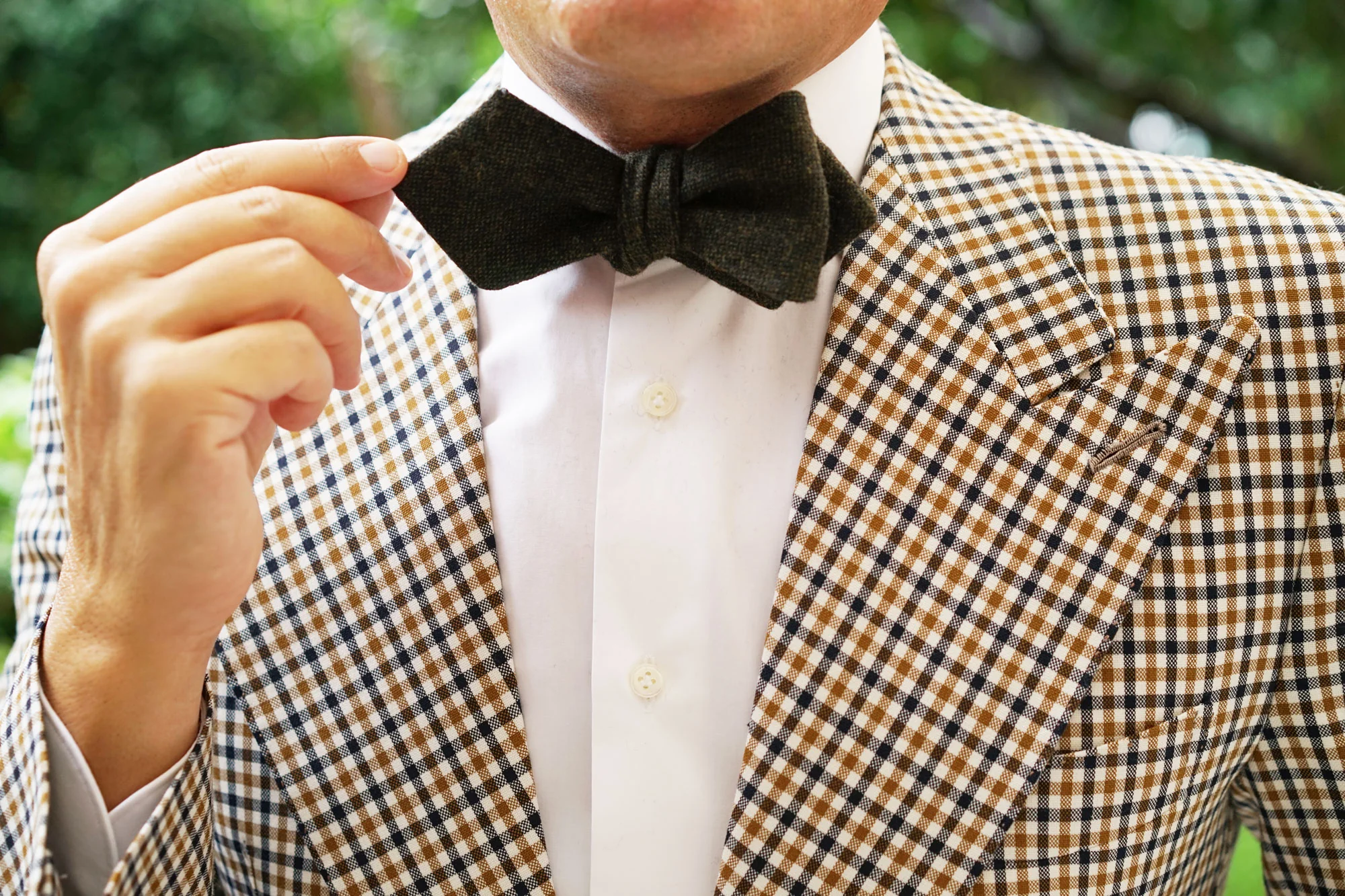 Forest Romney Sharkskin Wool Diamond Self Bow Tie - Image 11