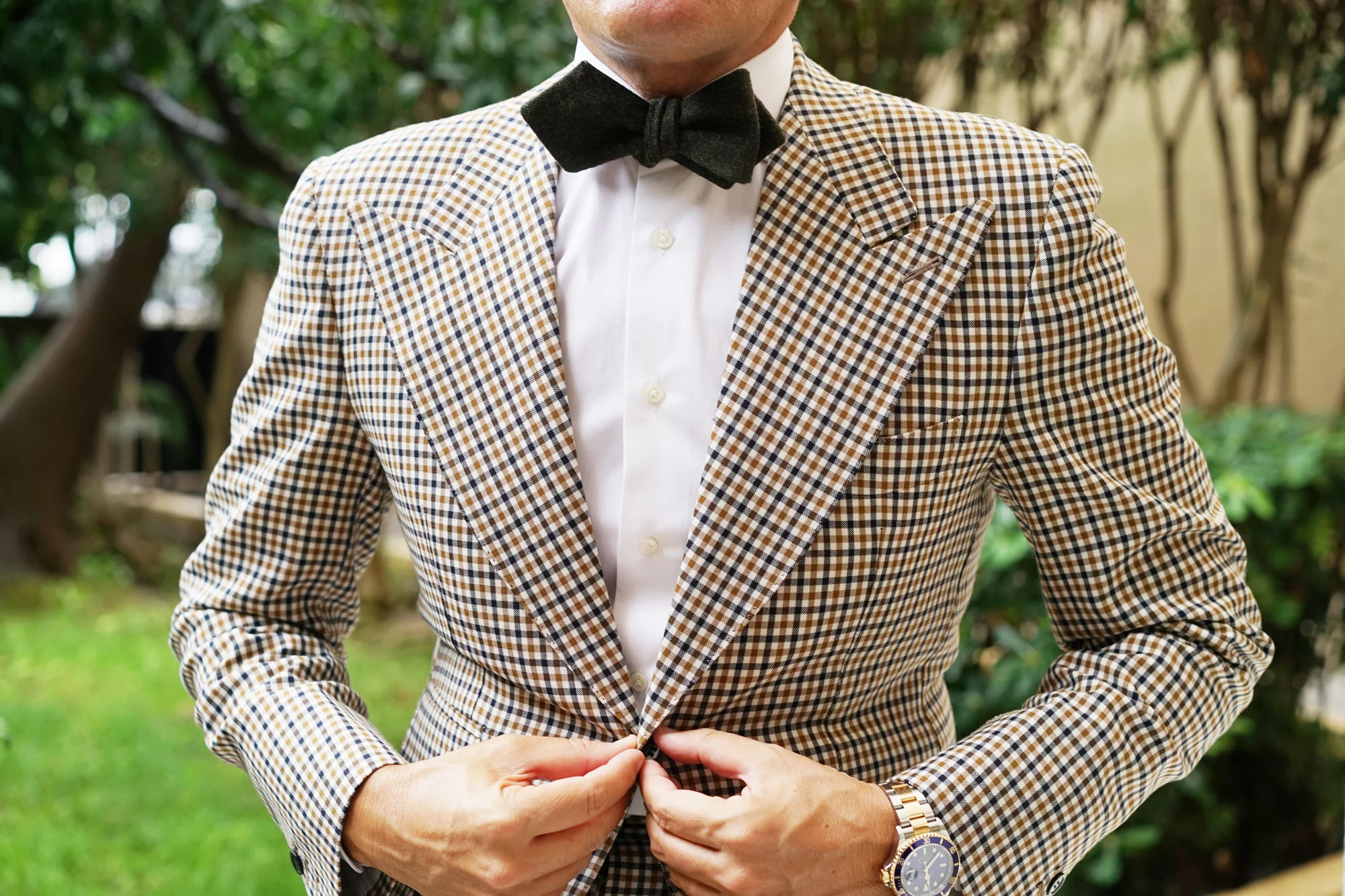 Forest Romney Sharkskin Wool Diamond Self Bow Tie - Image 4