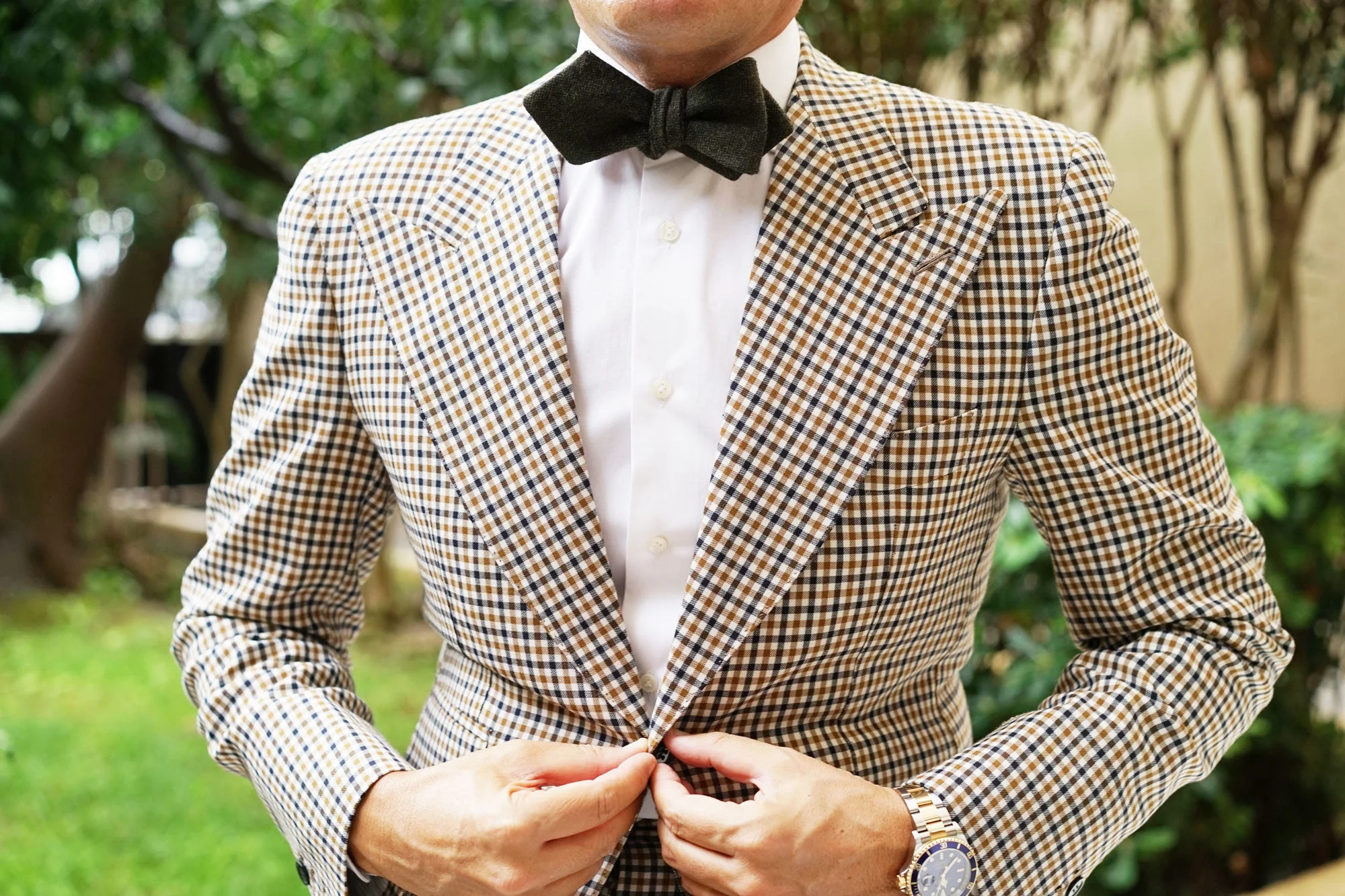 Forest Romney Sharkskin Wool Diamond Self Bow Tie - Image 7
