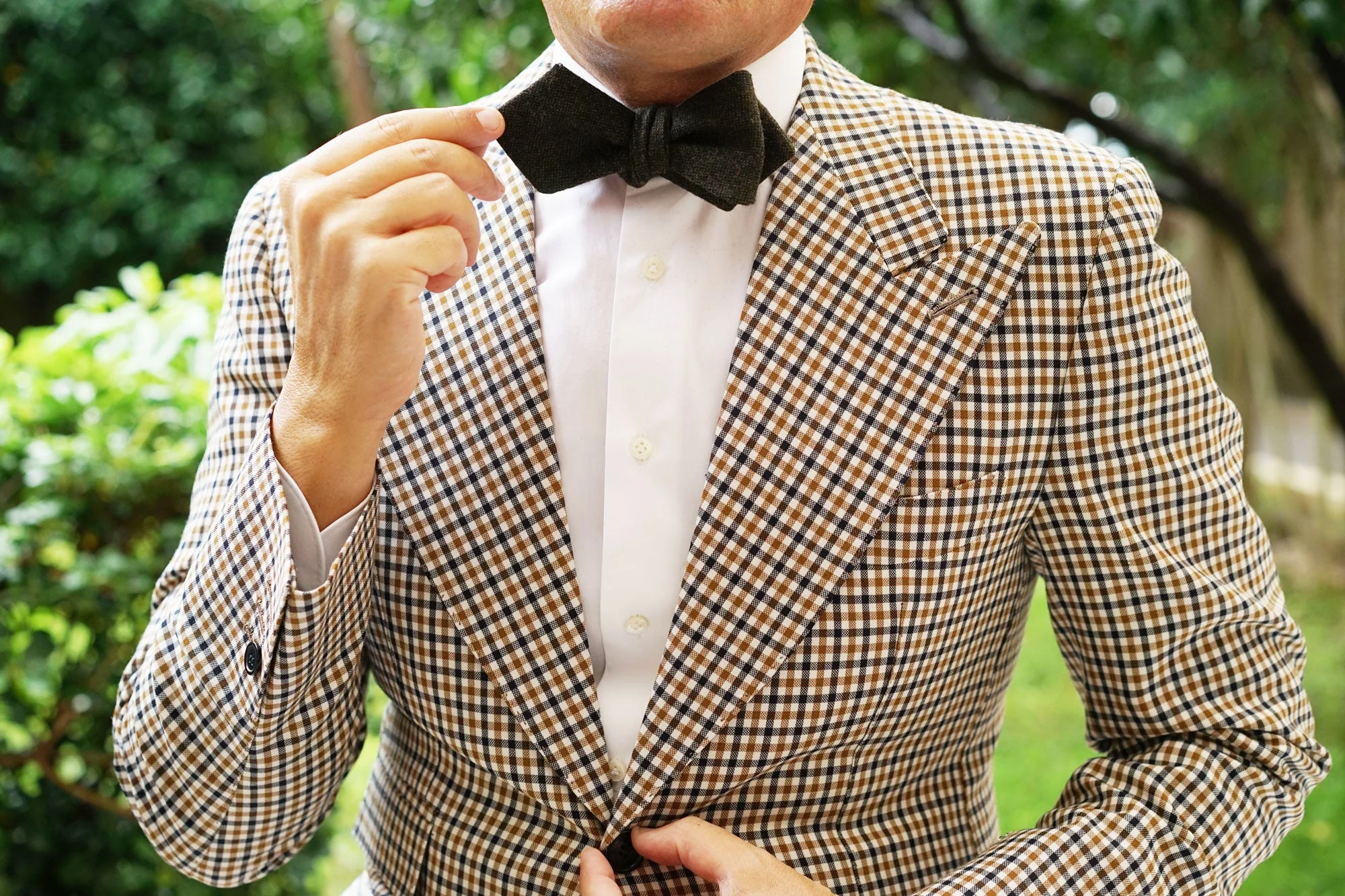 Forest Romney Sharkskin Wool Diamond Self Bow Tie - Image 9