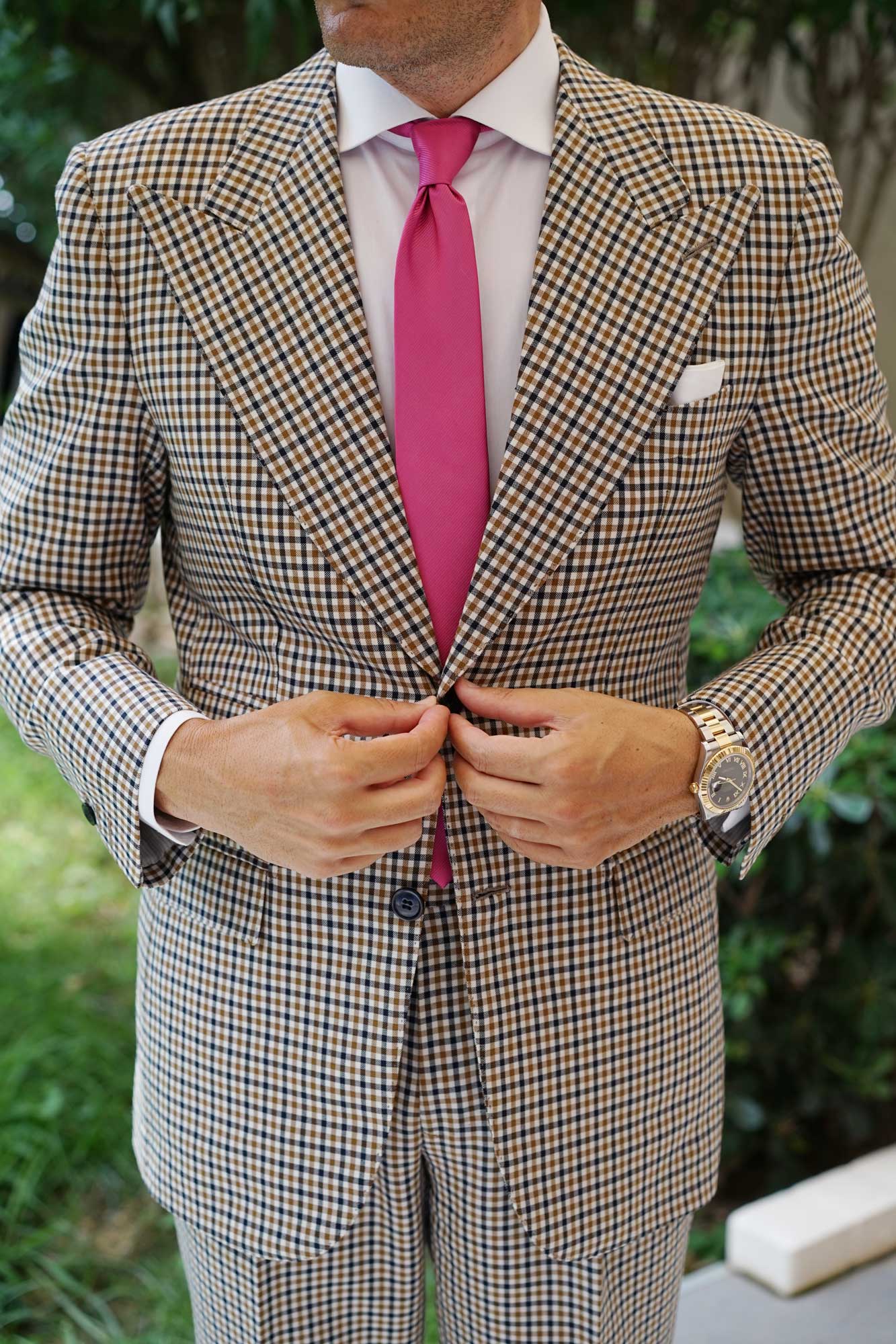 Fuchsia Pink Twill Skinny Tie - Image 5
