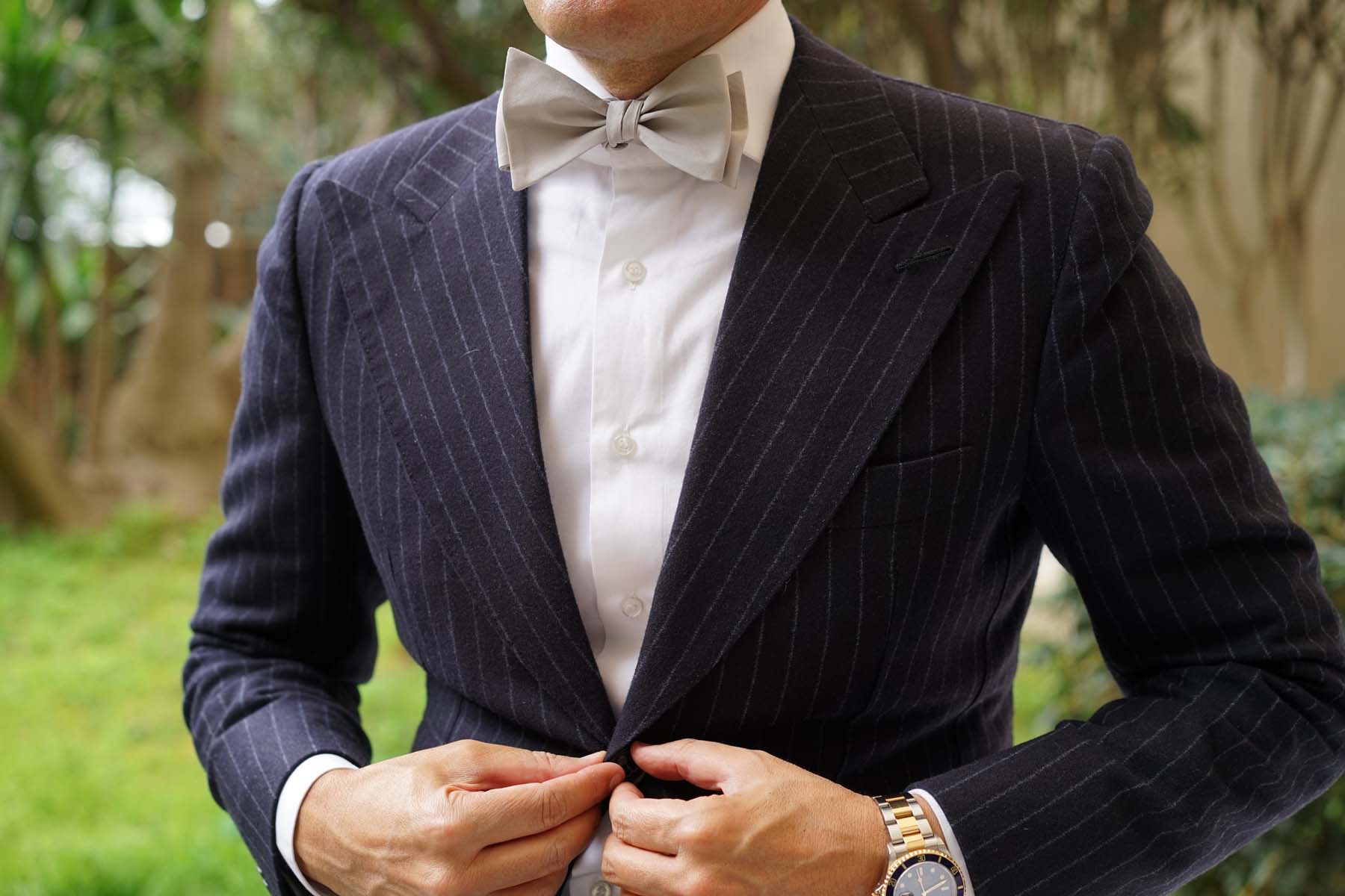 Gainsboro Light Gray Cotton Self Tie Bow Tie - Image 4
