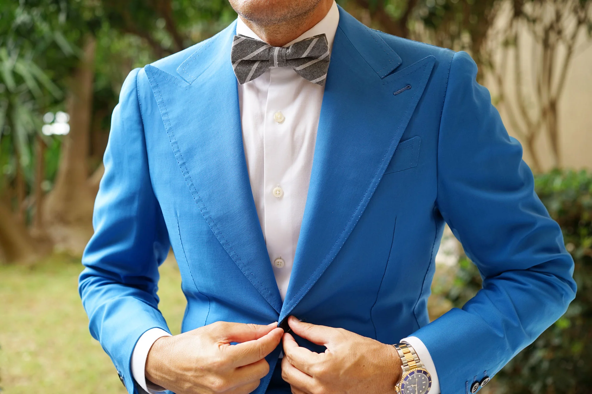 Galileo Pewter Grey Striped Linen Bow Tie - Image 3