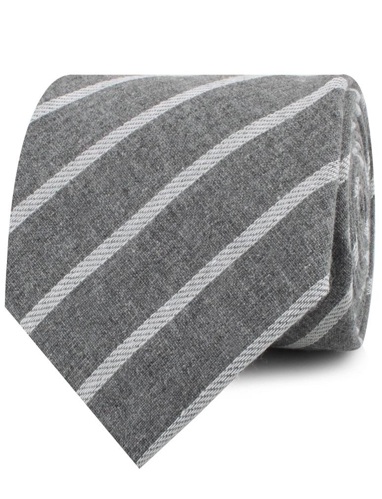 Galileo Pewter Grey Striped Linen Necktie - Image 2