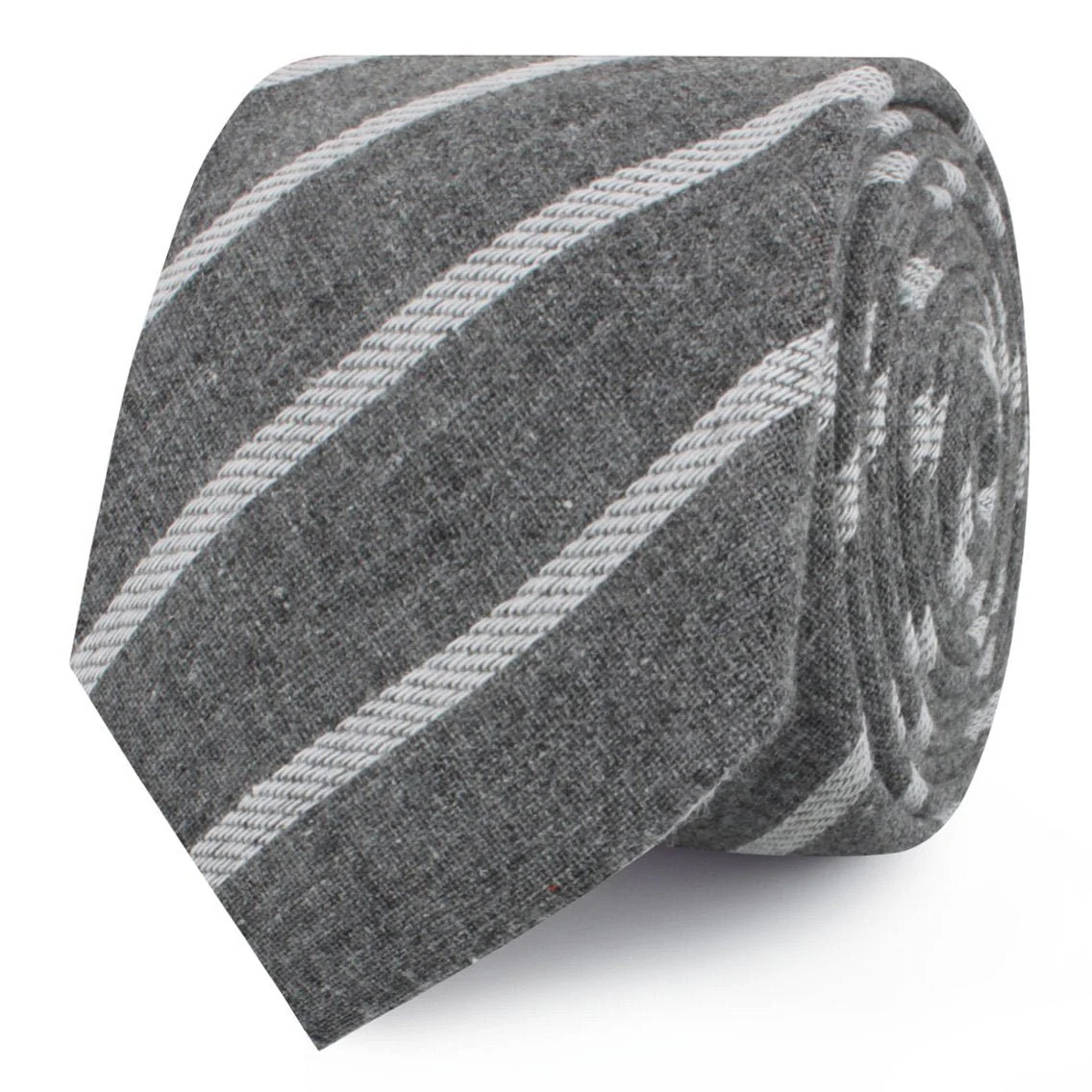 Galileo Pewter Grey Striped Linen Skinny Tie - Image 2