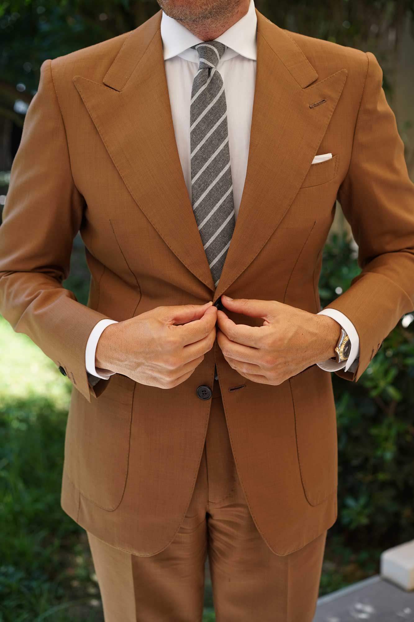 Galileo Pewter Grey Striped Linen Skinny Tie - Image 5