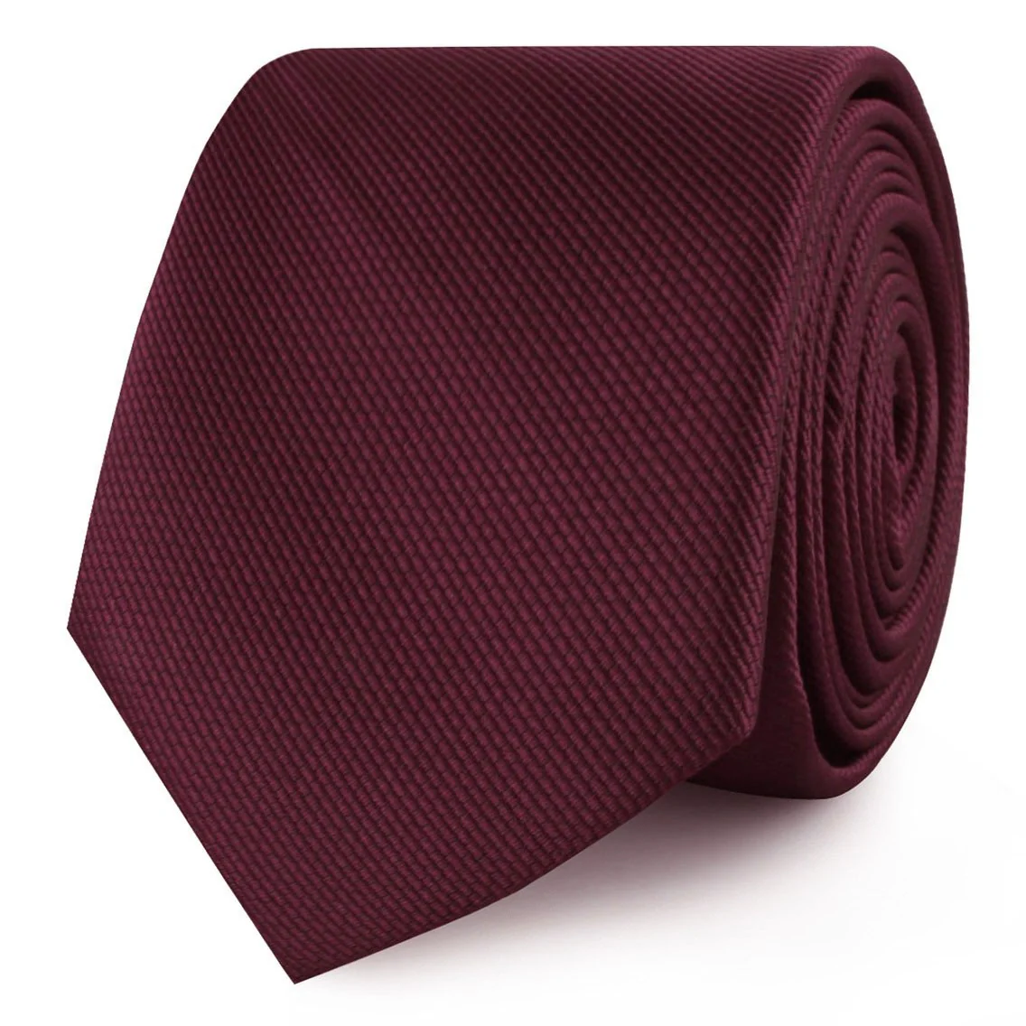 Garnet Wine Burgundy Weave Skinny Tie - Image 2