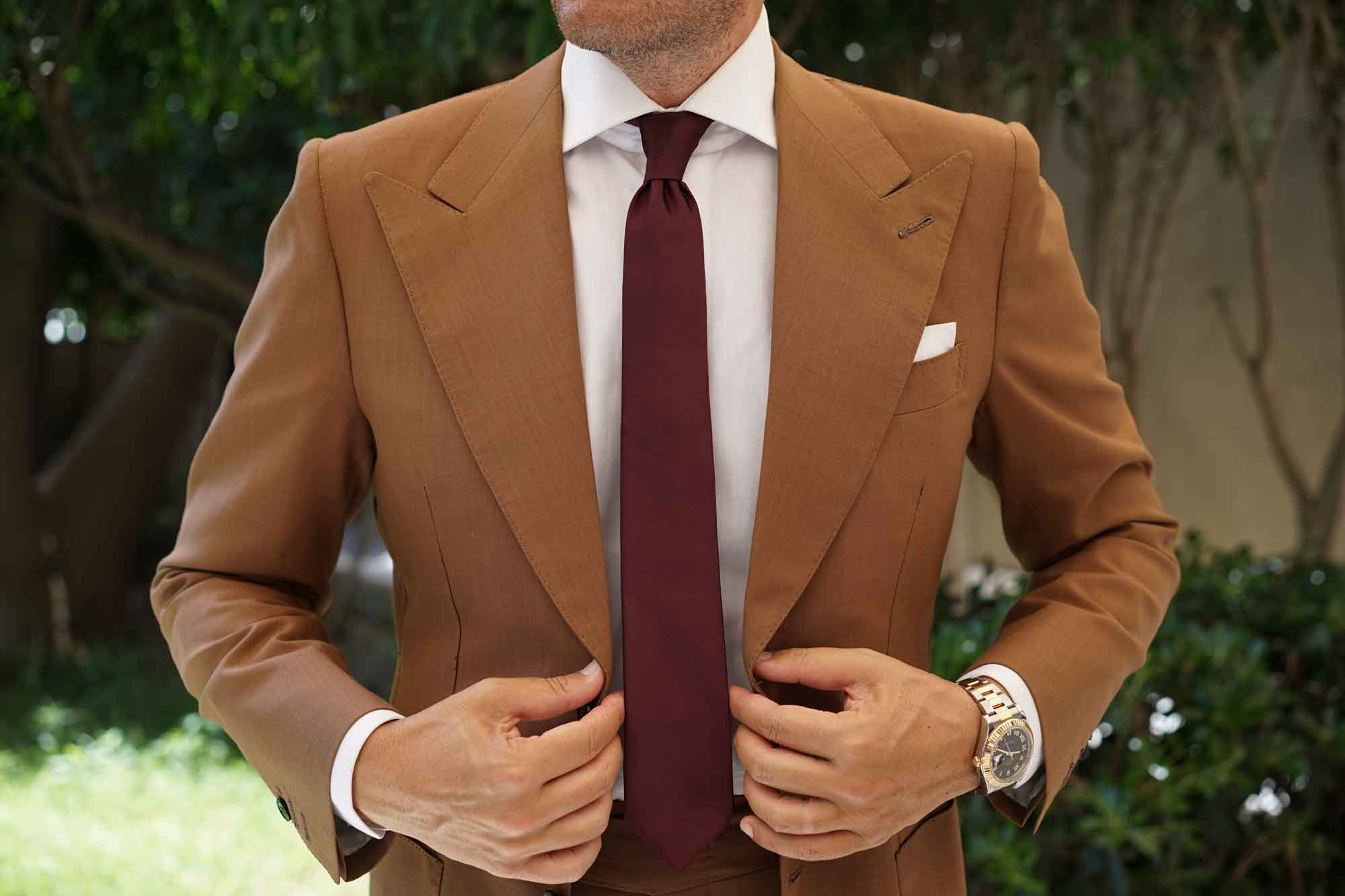 Garnet Wine Burgundy Weave Skinny Tie - Image 4