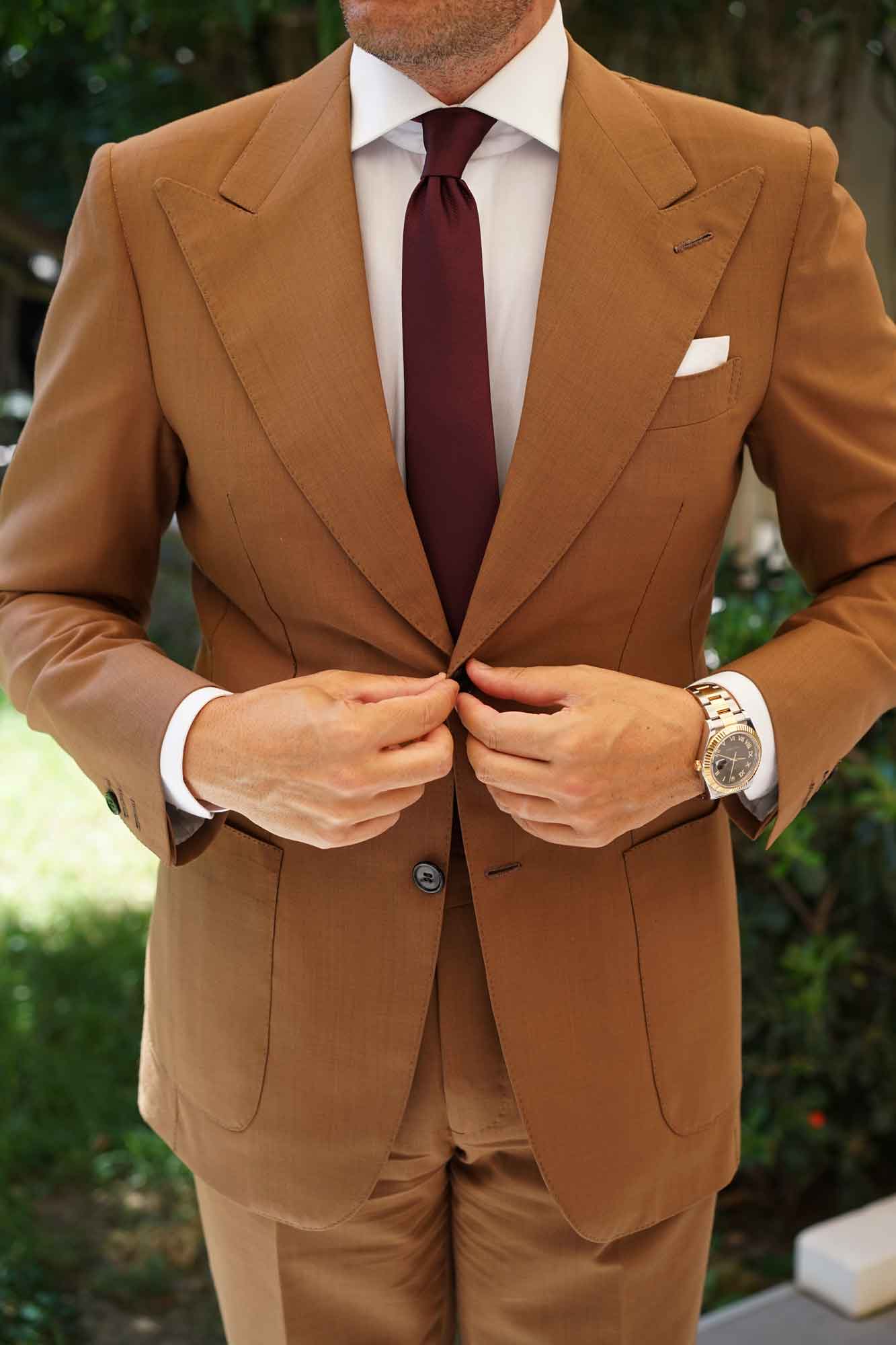 Garnet Wine Burgundy Weave Skinny Tie - Image 5