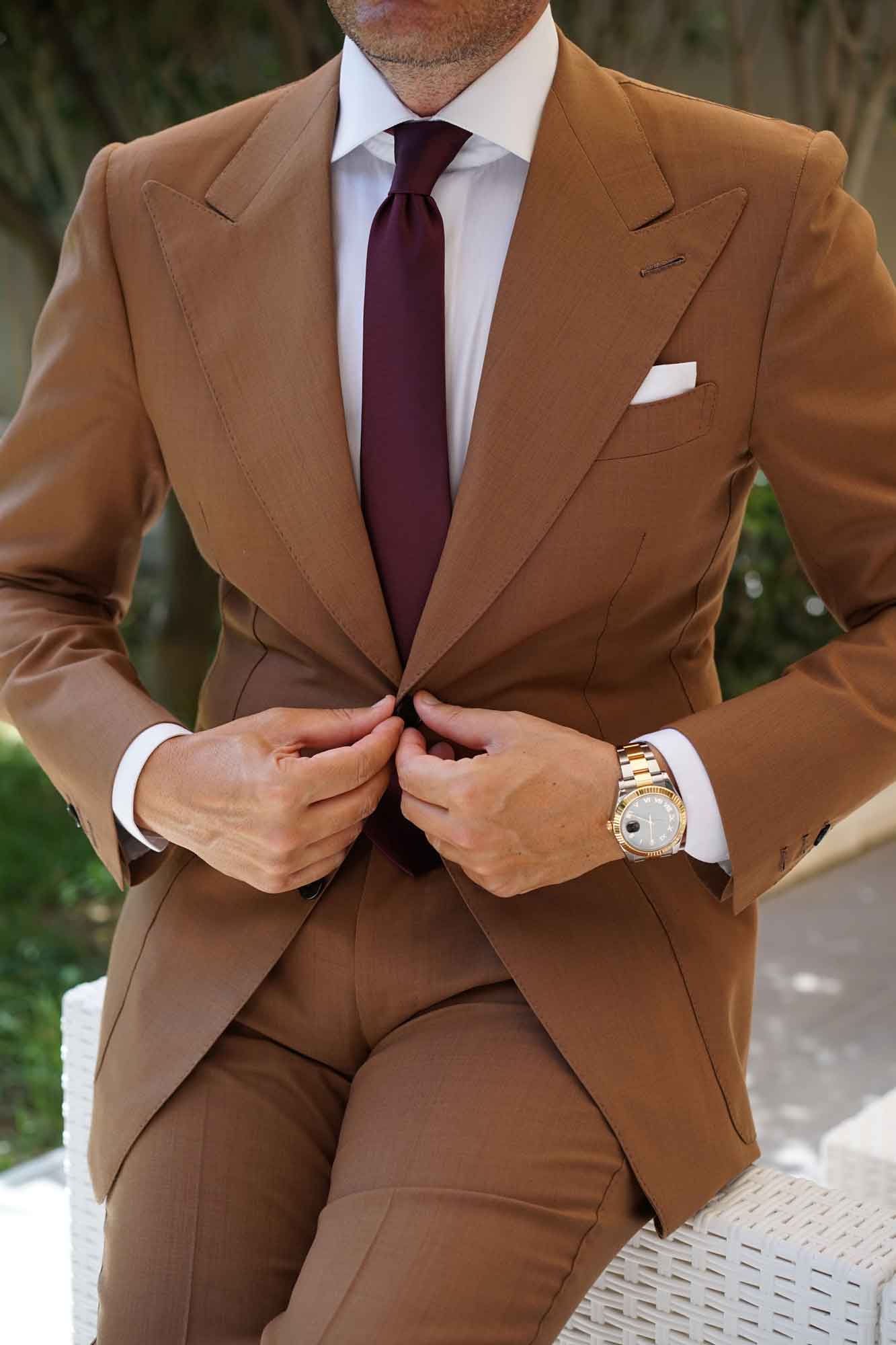 Garnet Wine Burgundy Weave Skinny Tie - Image 7