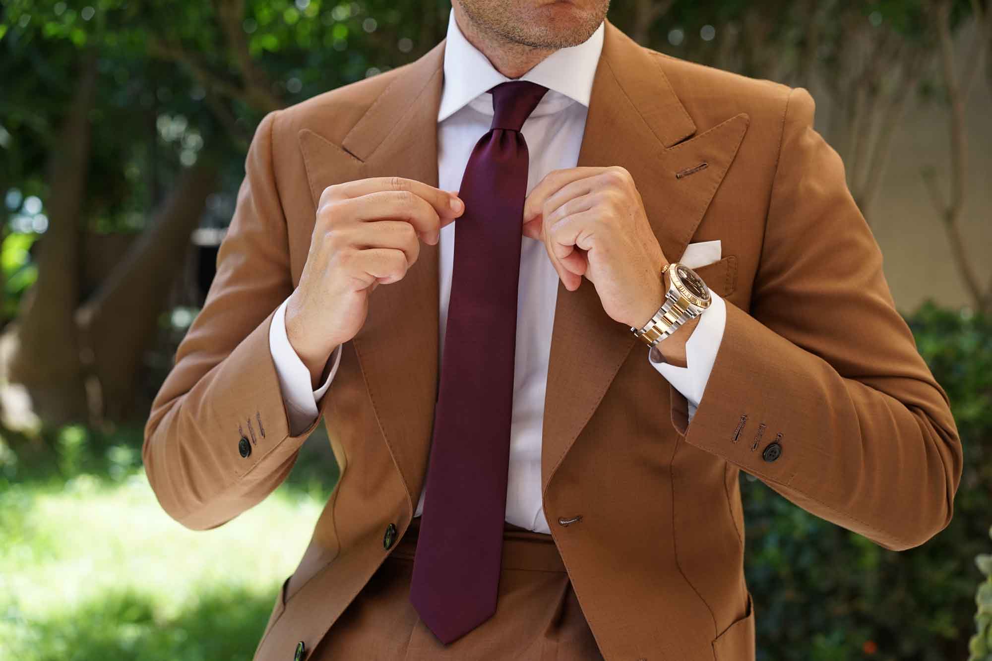 Garnet Wine Burgundy Weave Skinny Tie - Image 8