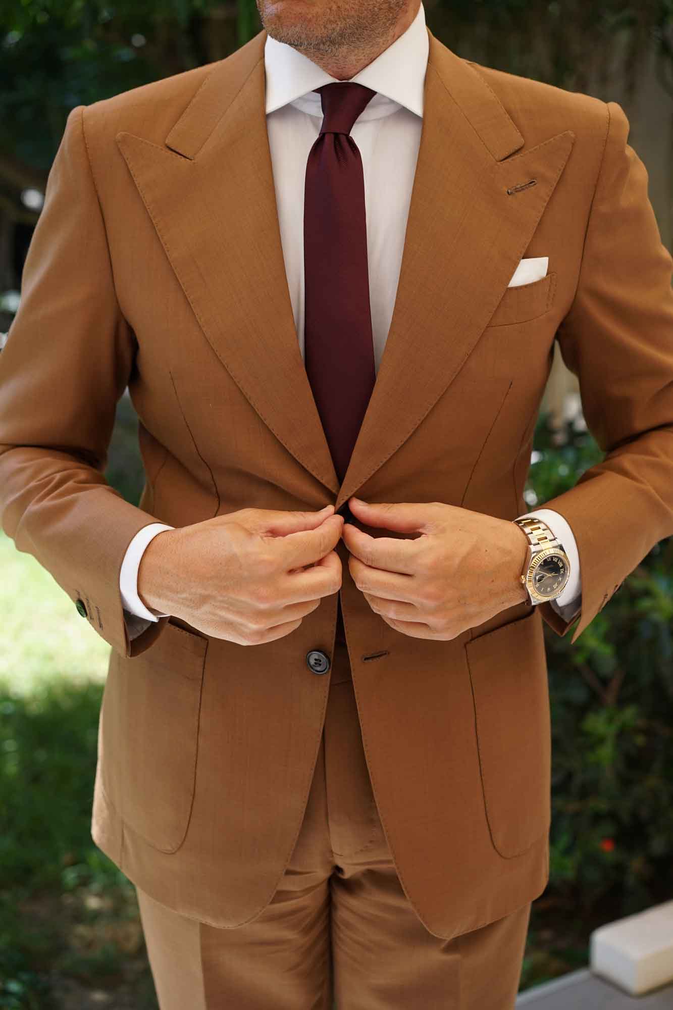 Garnet Wine Burgundy Weave Skinny Tie - Image 9