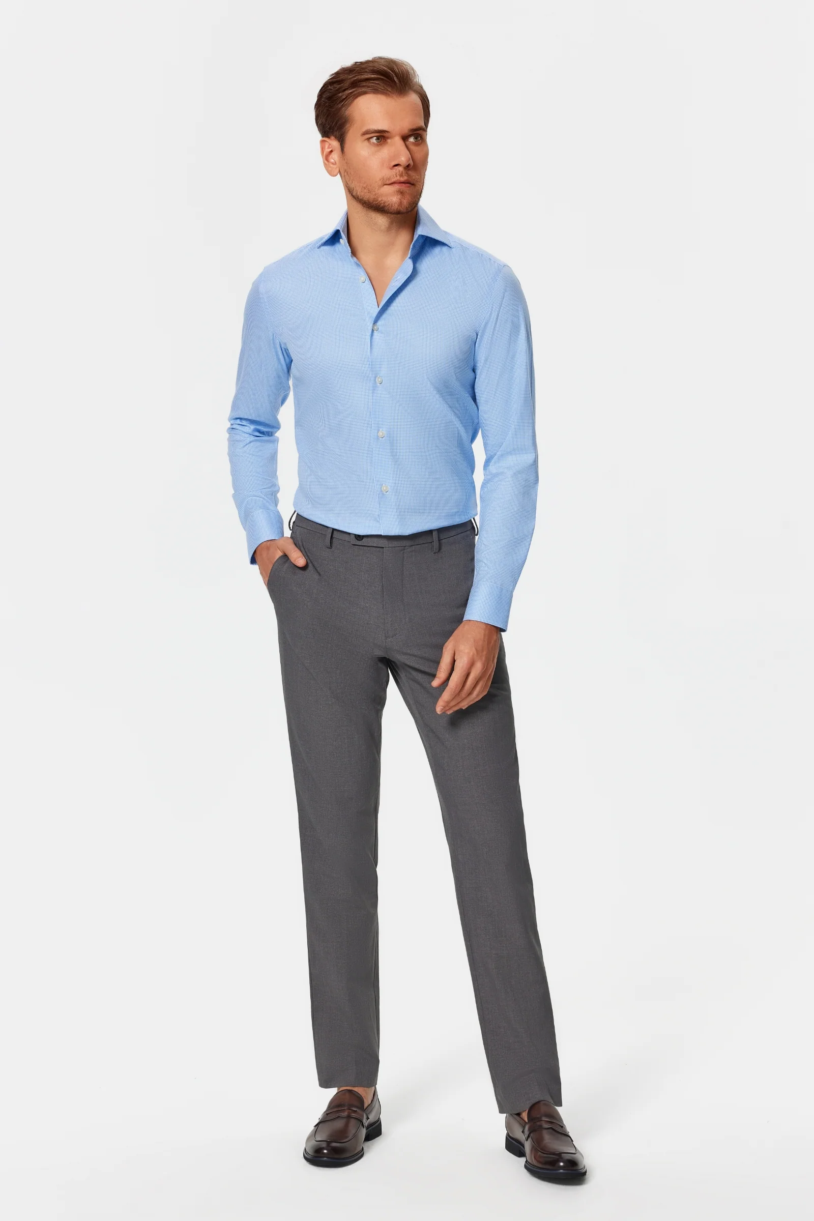 Gekko Gingham Blue Twill Non-Iron Shirt - Image 13