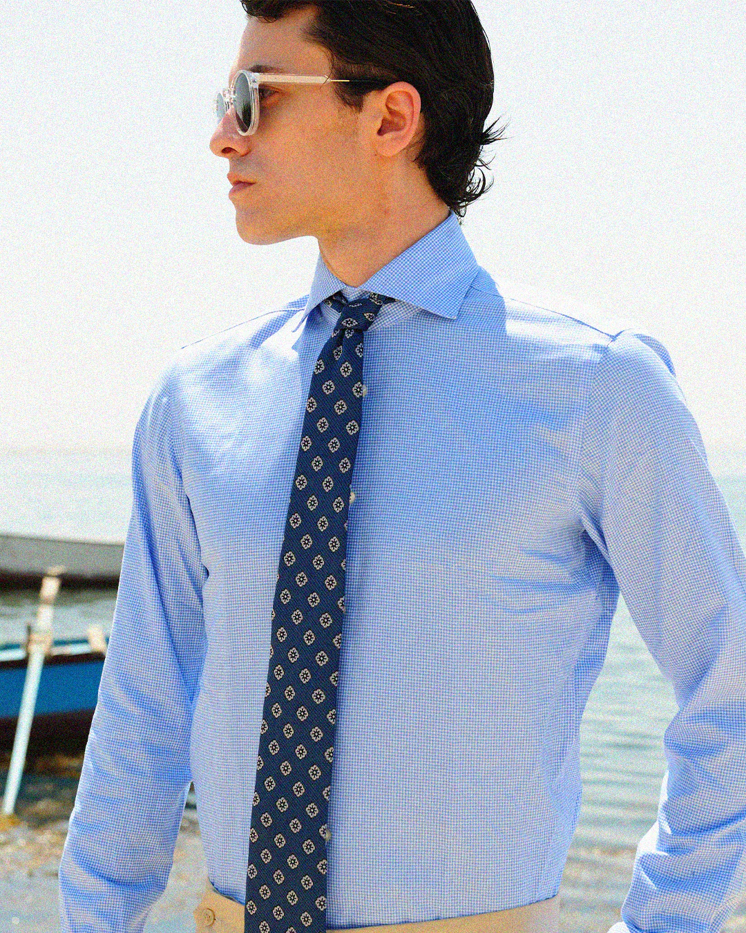 Gekko Gingham Blue Twill Non-Iron Shirt - Image 3