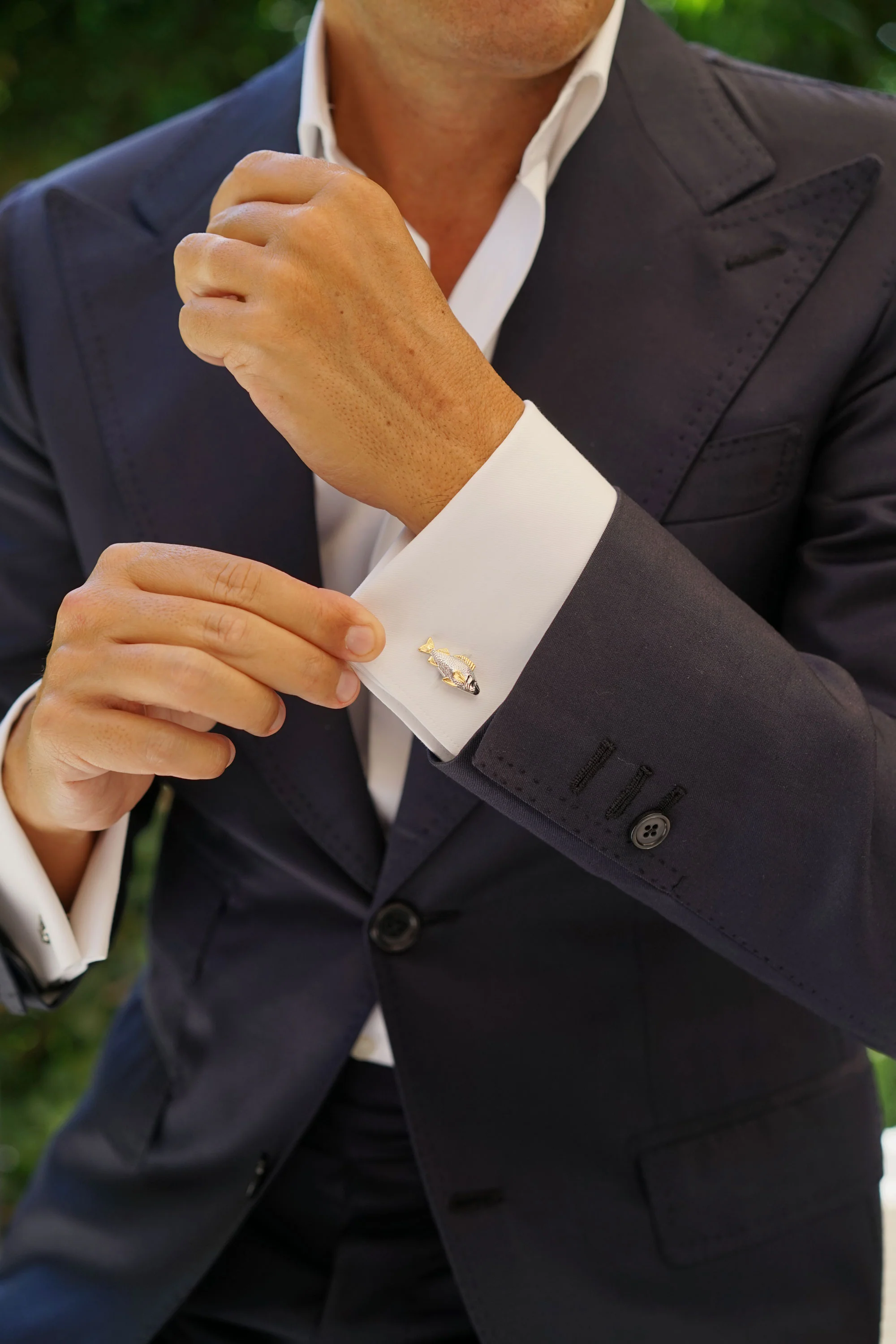 Gold Accent White Sea Bass Cufflinks - Image 7