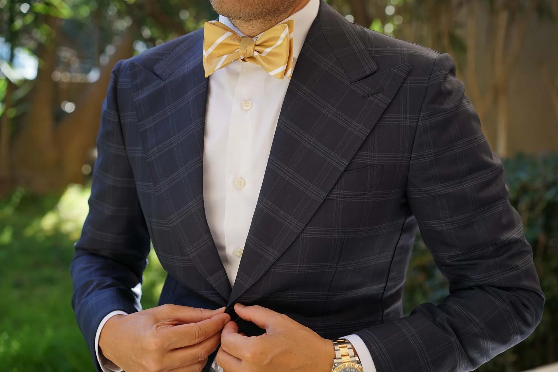 Gold Striped Self Bow Tie - Image 4