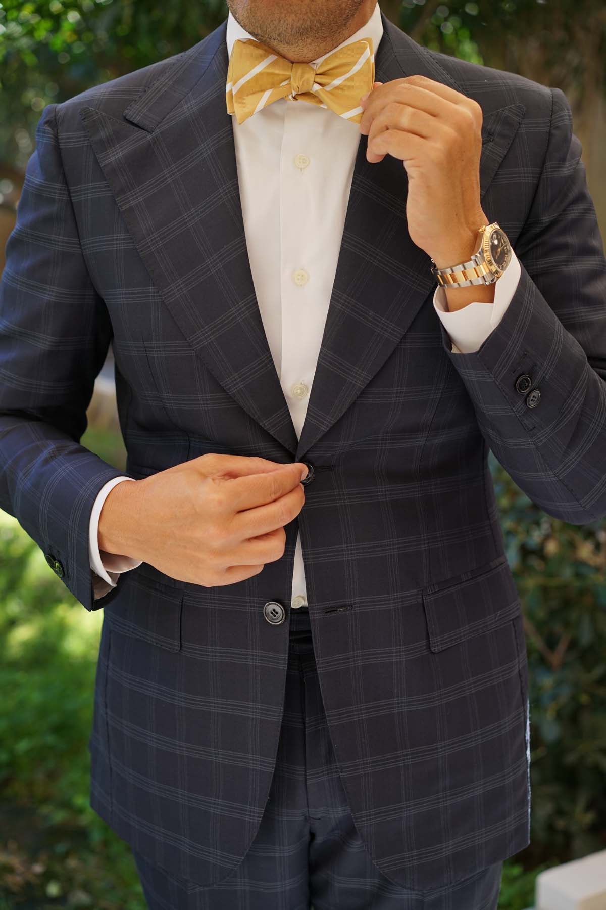 Gold Striped Self Bow Tie - Image 5