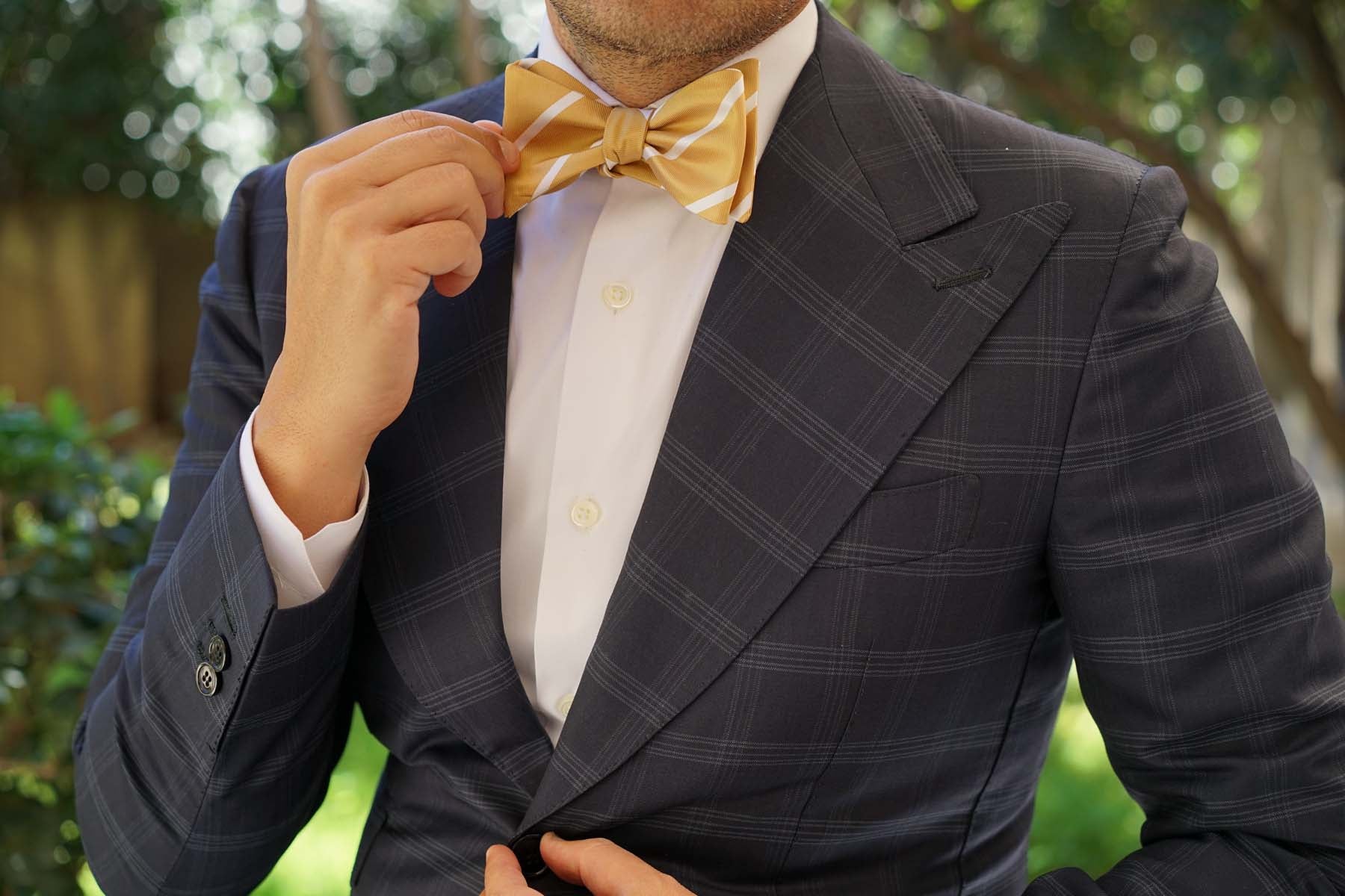 Gold Striped Self Bow Tie - Image 6