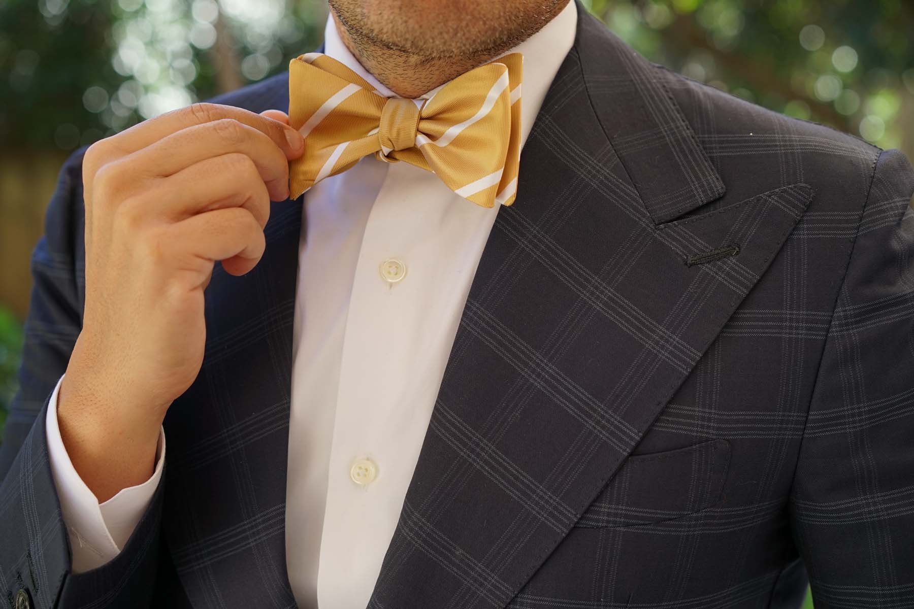 Gold Striped Self Bow Tie - Image 7