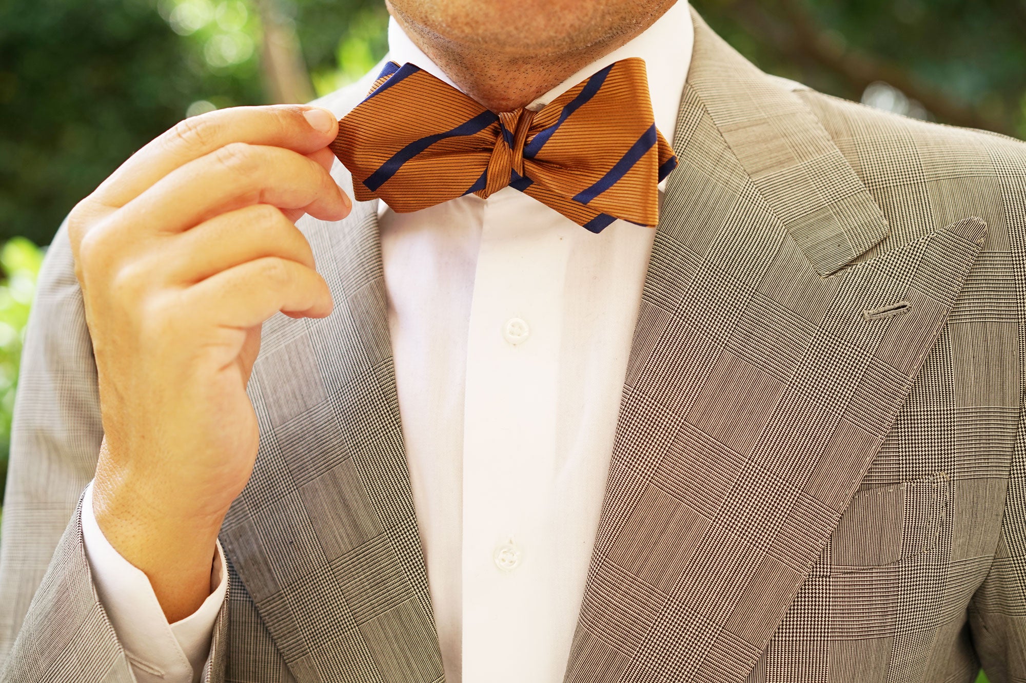 Golden Brown Pencil Stripe Diamond Self Bow Tie - Image 7