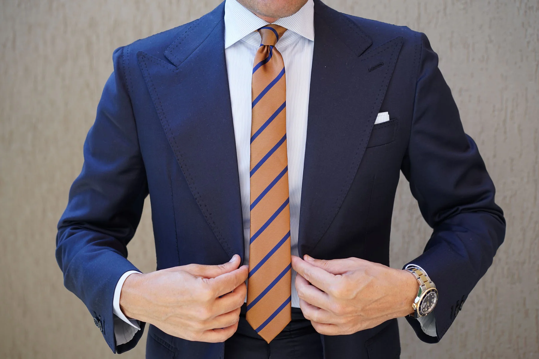 Golden Brown Pencil Stripe Skinny Tie - Image 6