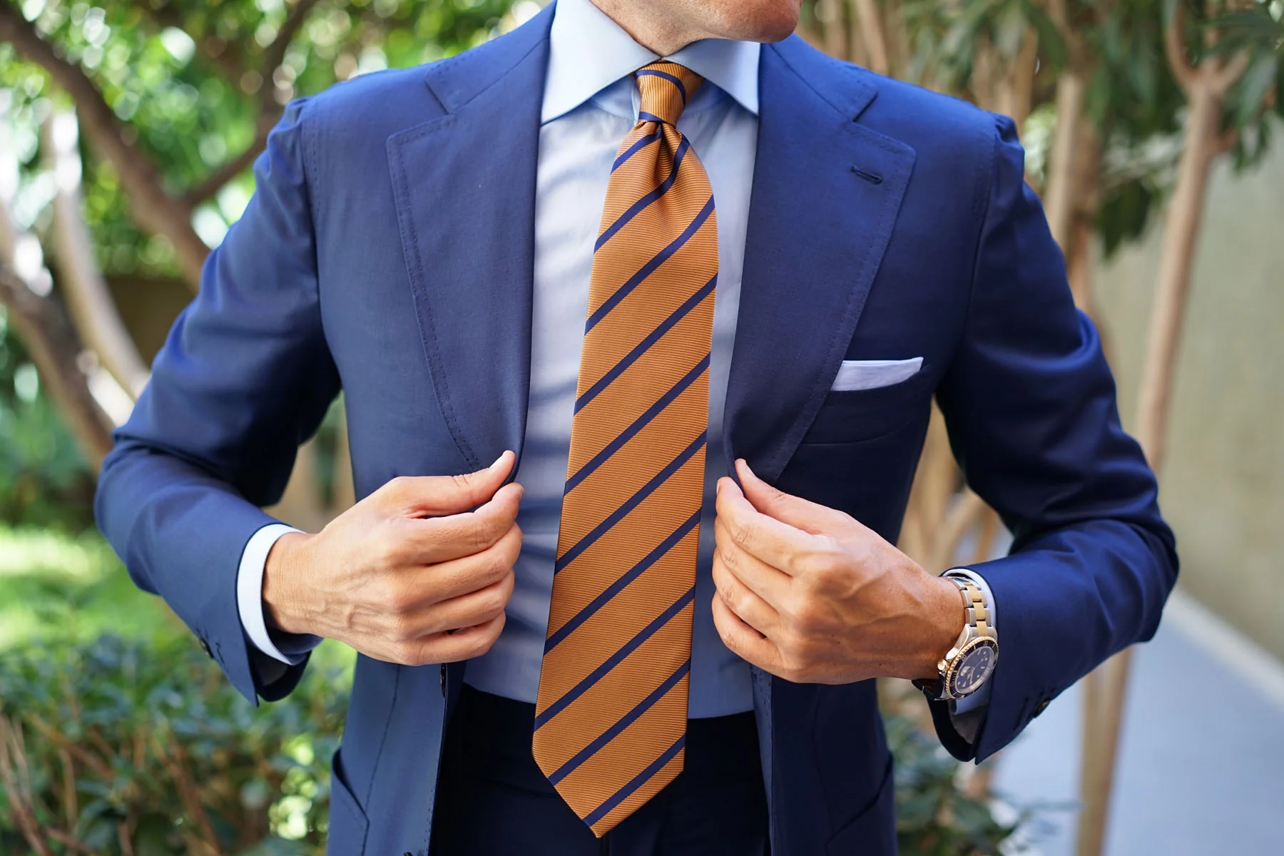 Golden Brown Pencil Stripe Tie - Image 12