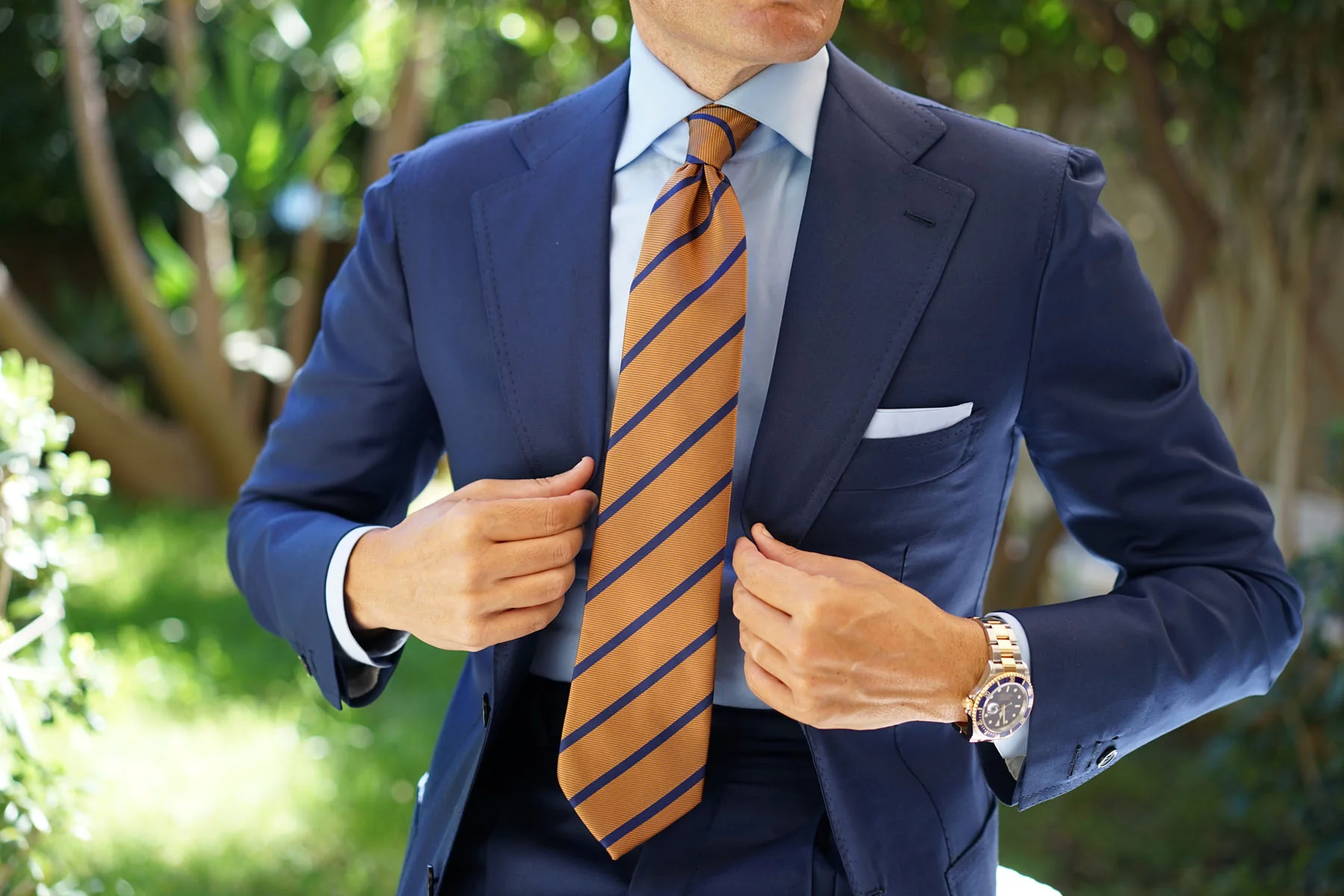 Golden Brown Pencil Stripe Tie - Image 6