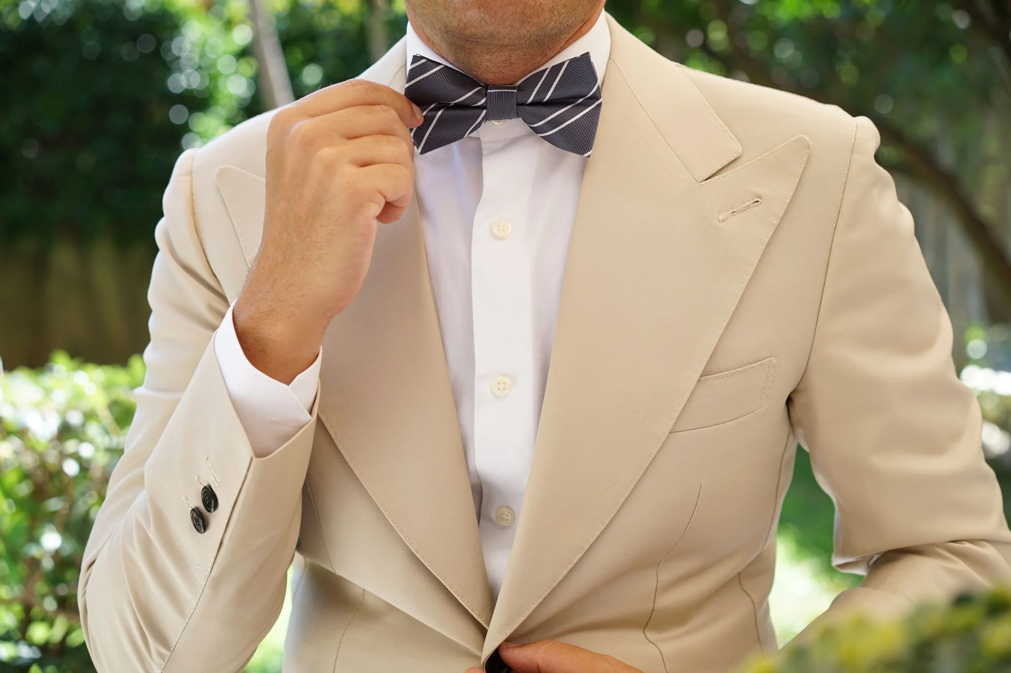 Graphite Charcoal Grey Double Stripe Bow Tie - Image 8