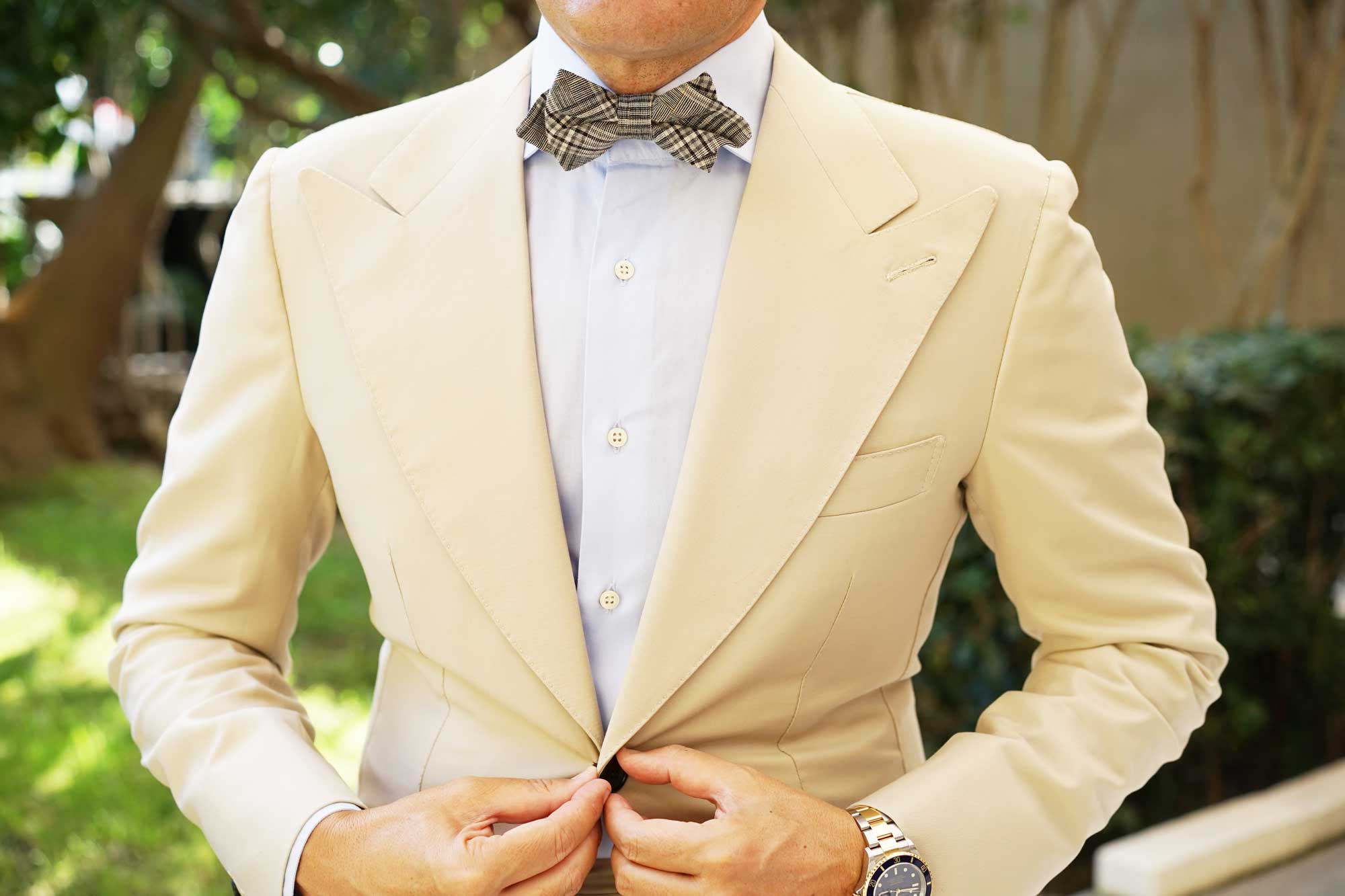 Gray Glenurquhart Linen Diamond Bow Tie - Image 6