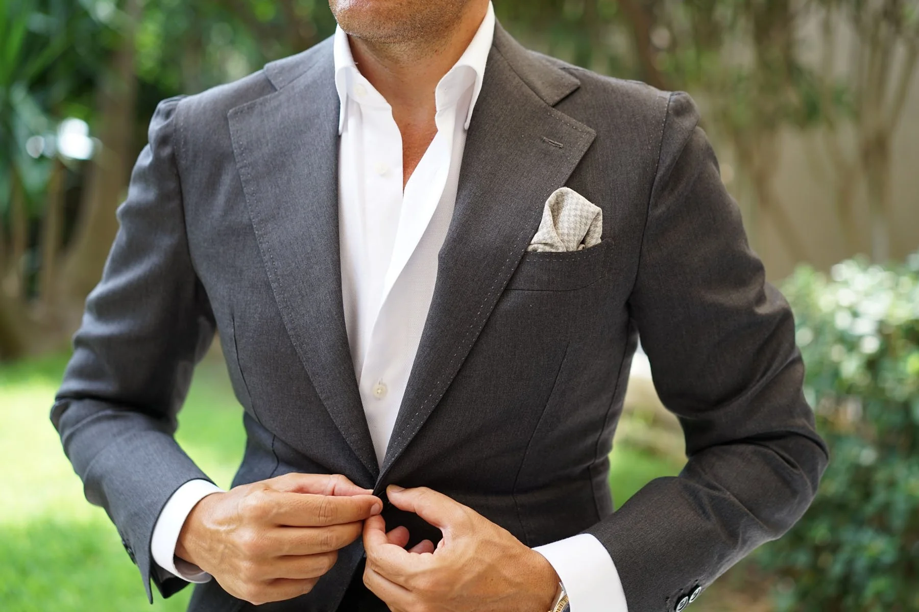 Gray Houndstooth Khaki Linen Pocket Square - Image 4