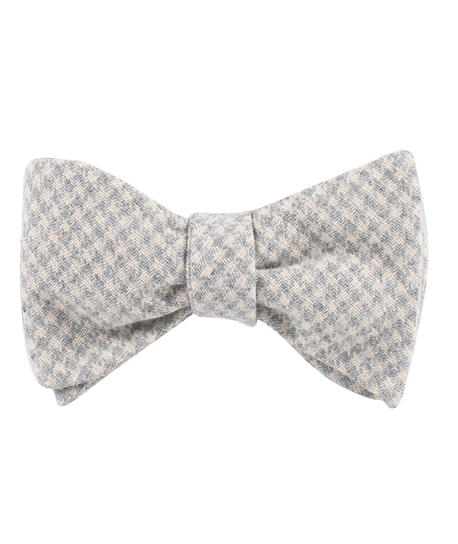 Gray Houndstooth Khaki Linen Self Bow Tie - Image 2