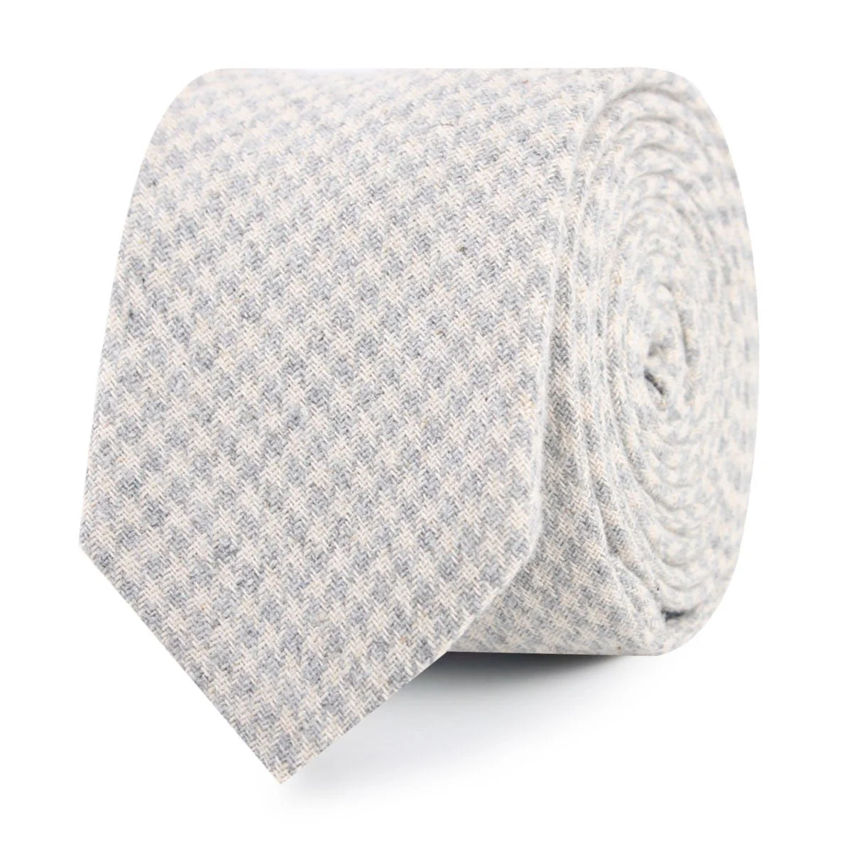 Gray Houndstooth Khaki Linen Skinny Tie - Image 2