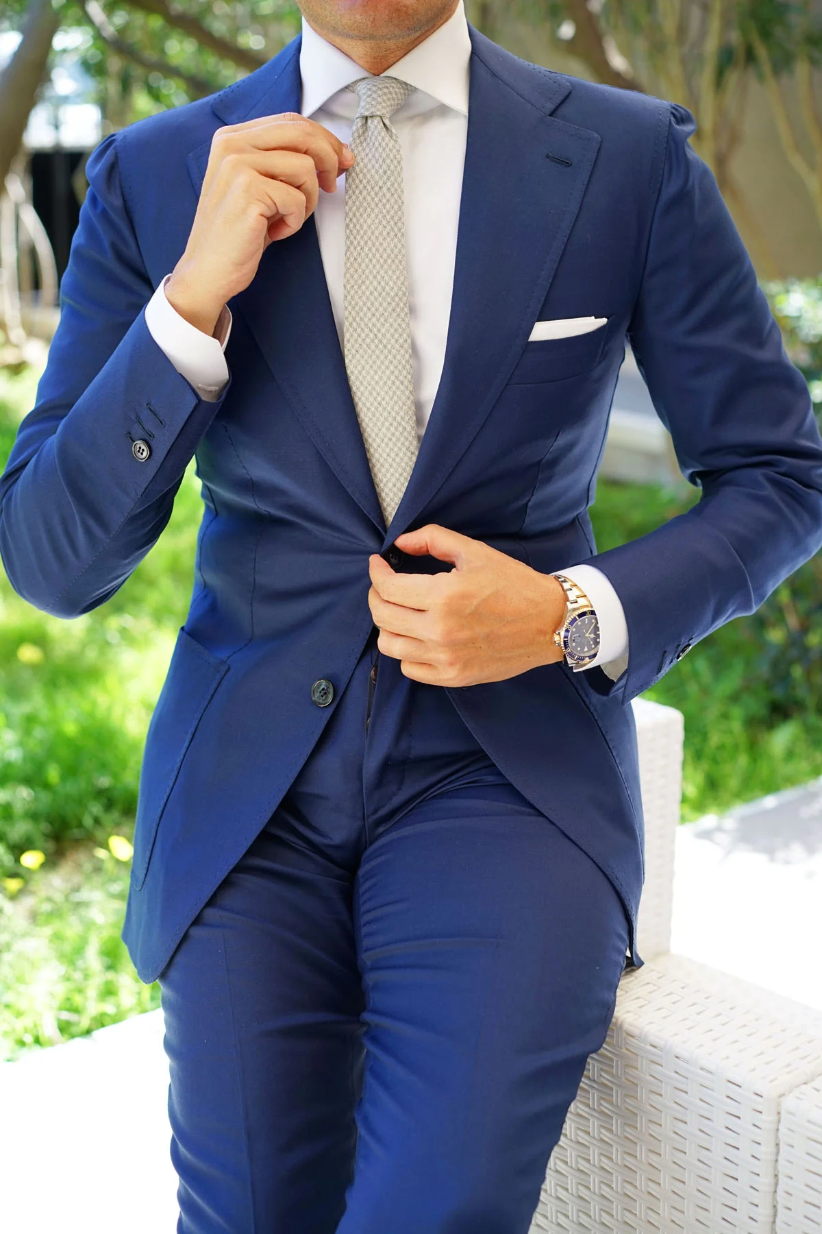Gray Houndstooth Khaki Linen Skinny Tie - Image 9