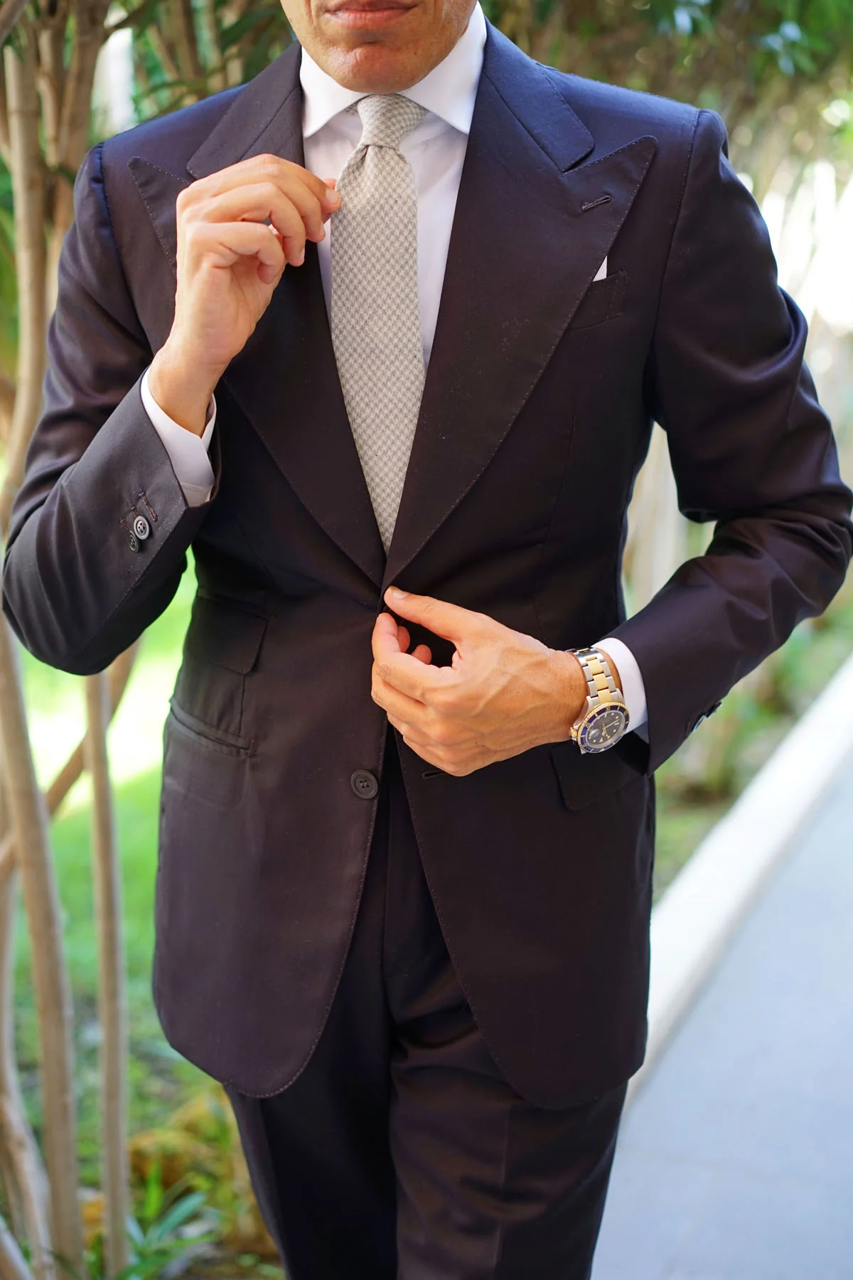 Gray Houndstooth Khaki Linen Tie - Image 10