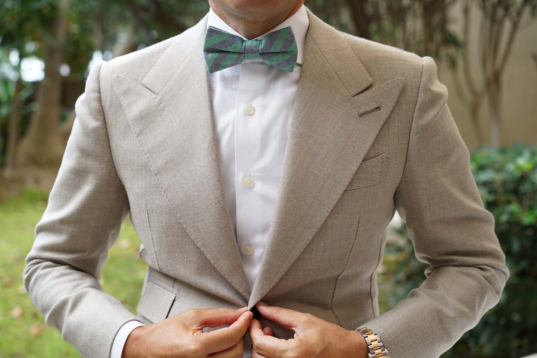 Green & Blue Bengal Linen Bow Tie - Image 3