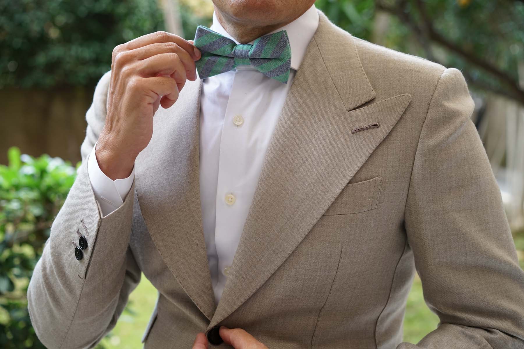 Green & Blue Bengal Linen Bow Tie - Image 5