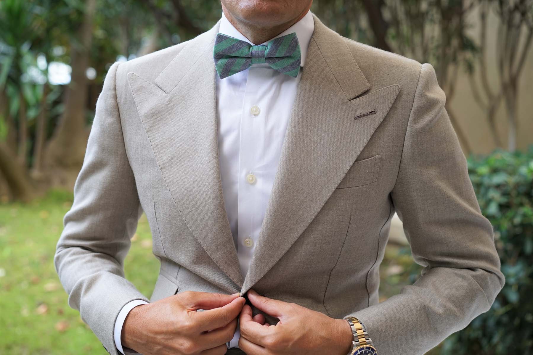 Green & Blue Bengal Linen Bow Tie - Image 7