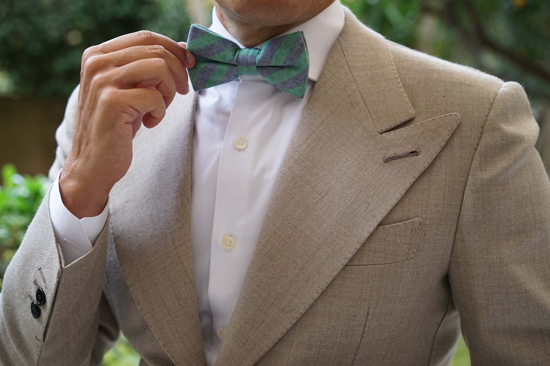 Green & Blue Bengal Linen Bow Tie - Image 8
